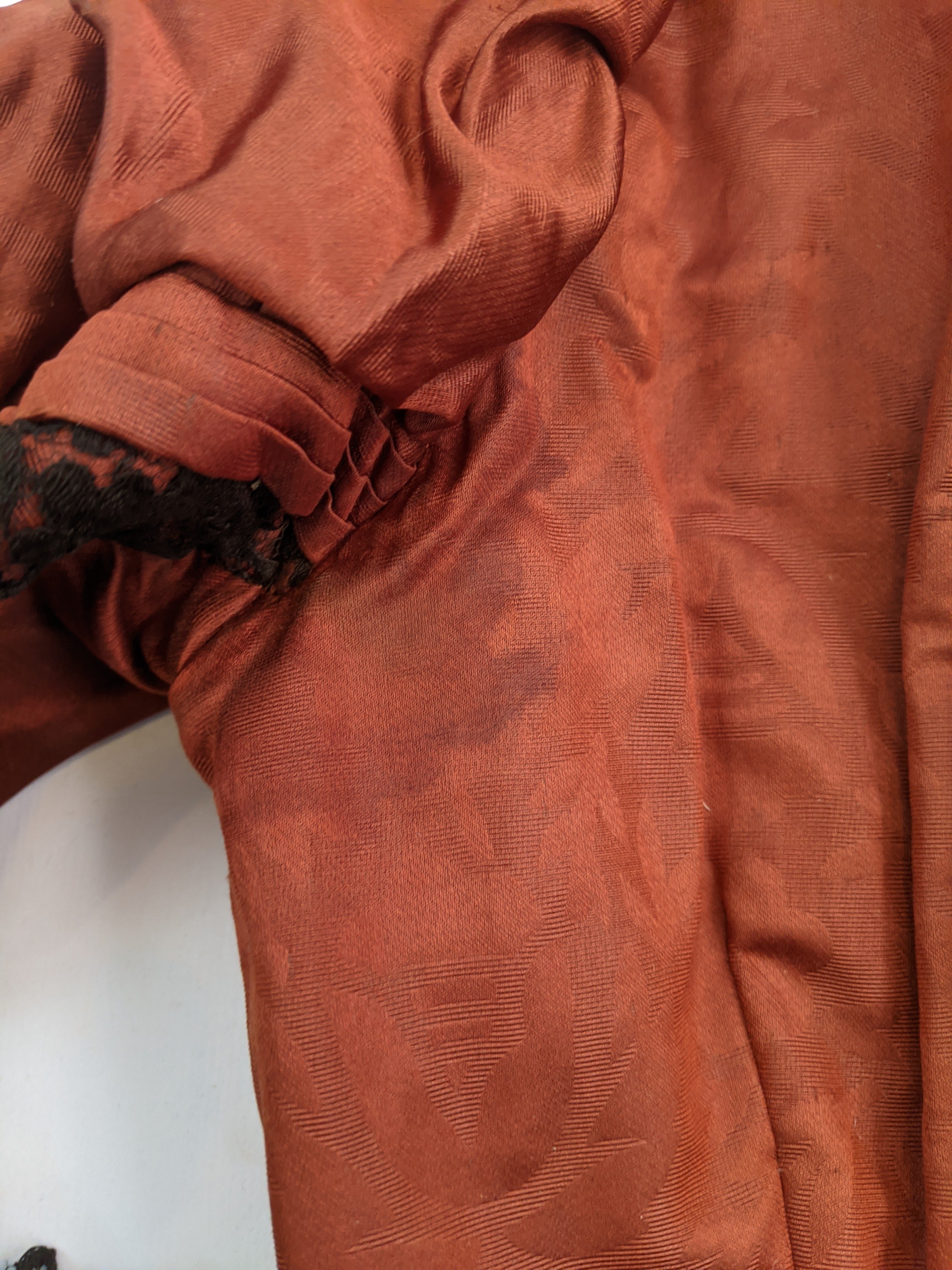 1880s Orange and Black Silk Gown