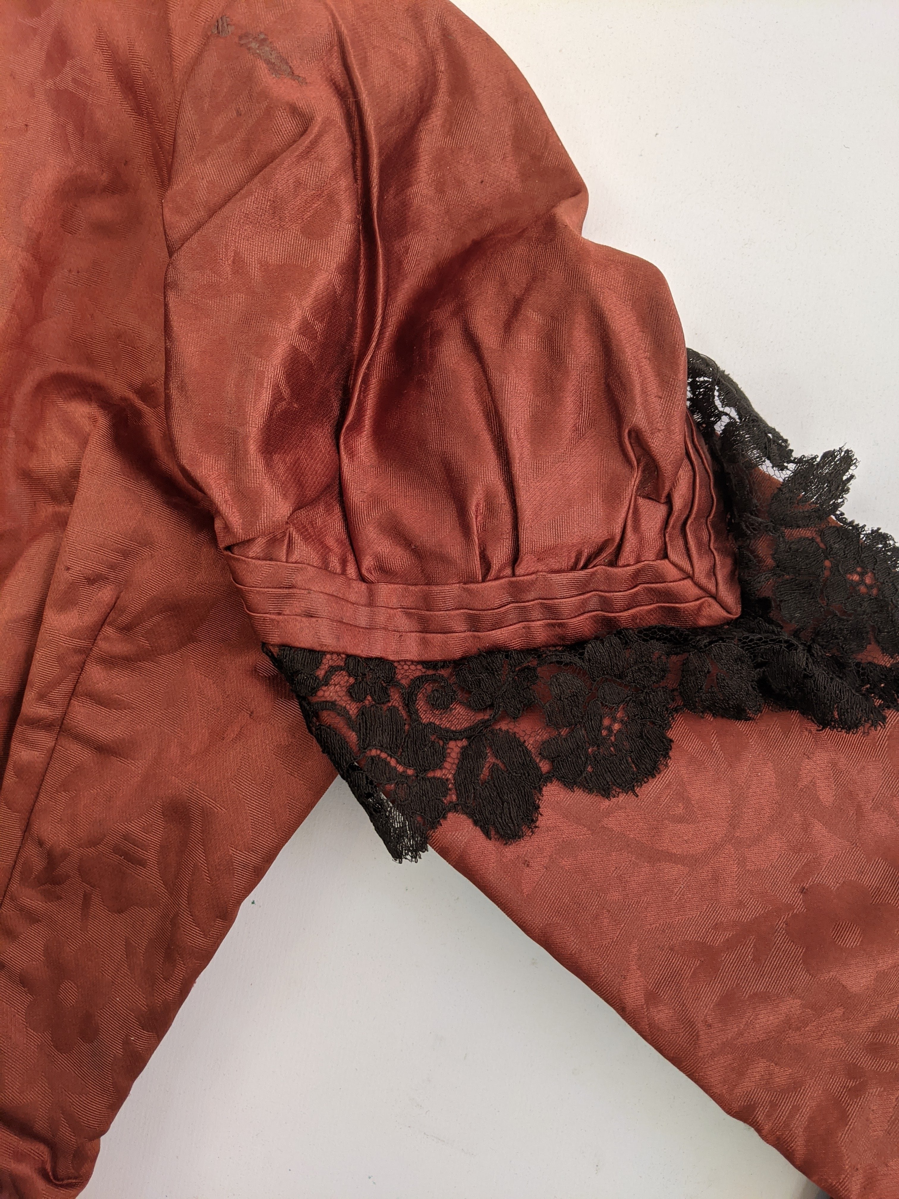 1880s Orange and Black Silk Gown
