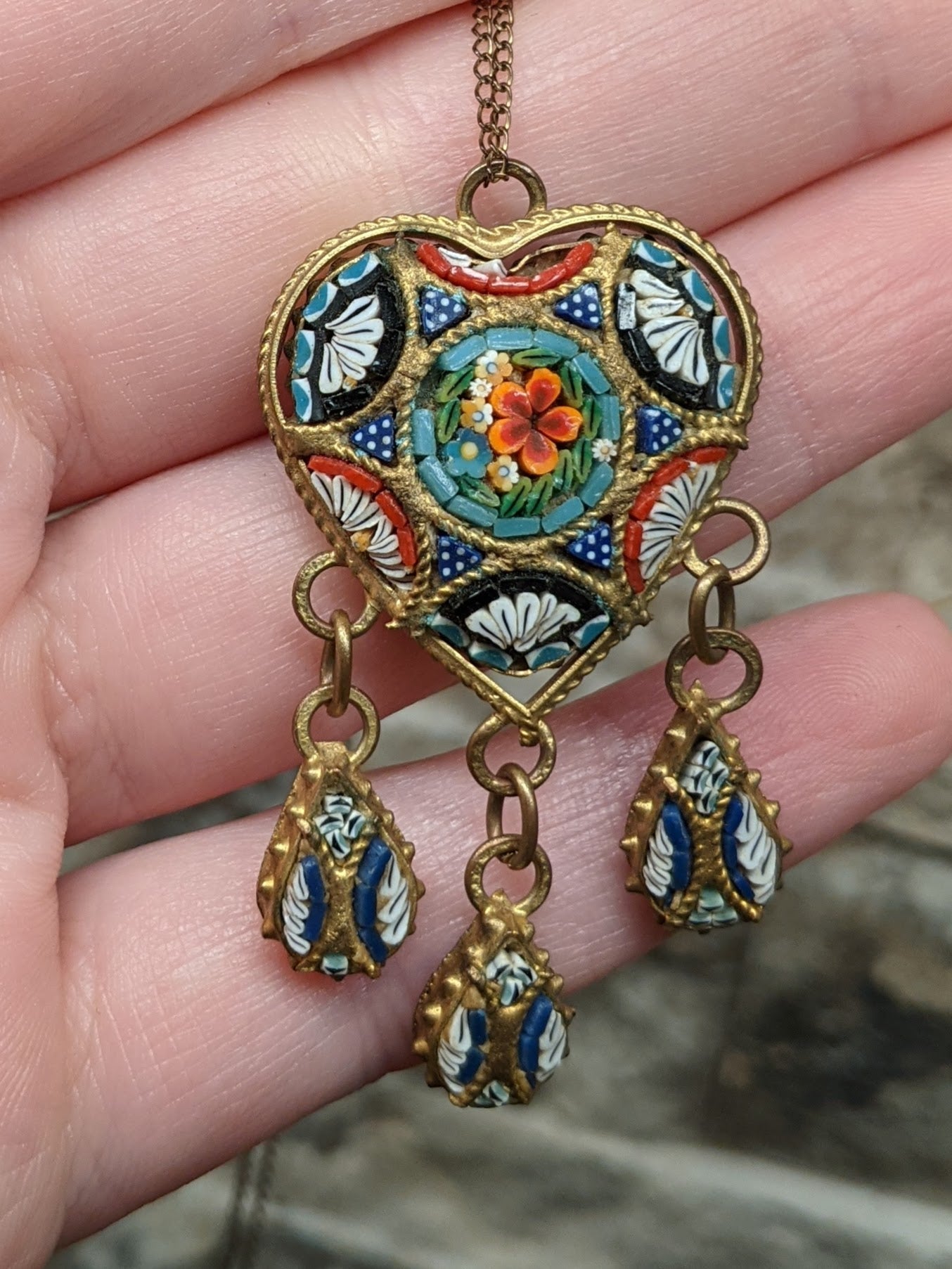 RESERVED | Vintage Micromosaic Heart Necklace