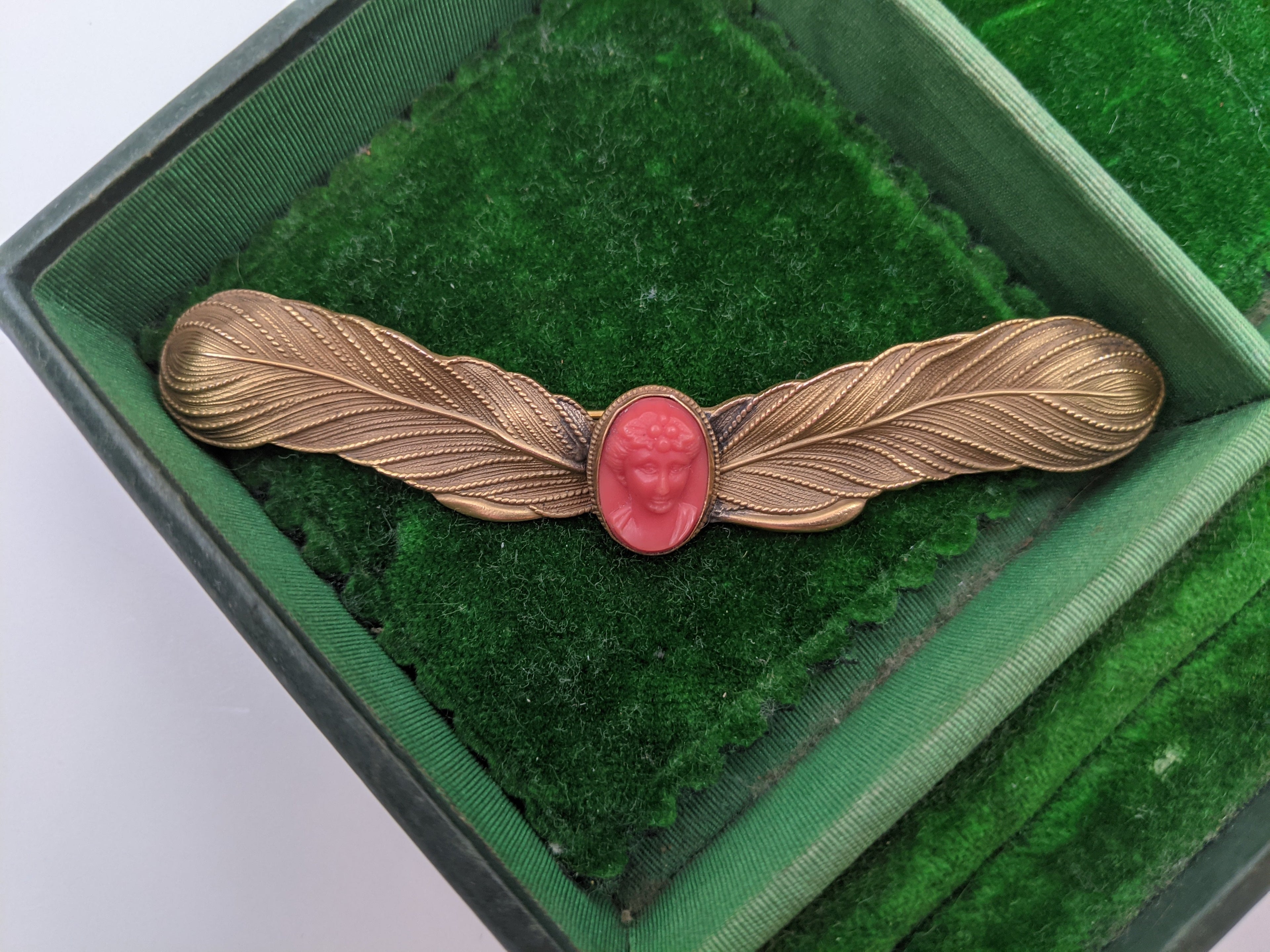 Art Nouveau Feathered Cameo Brooch