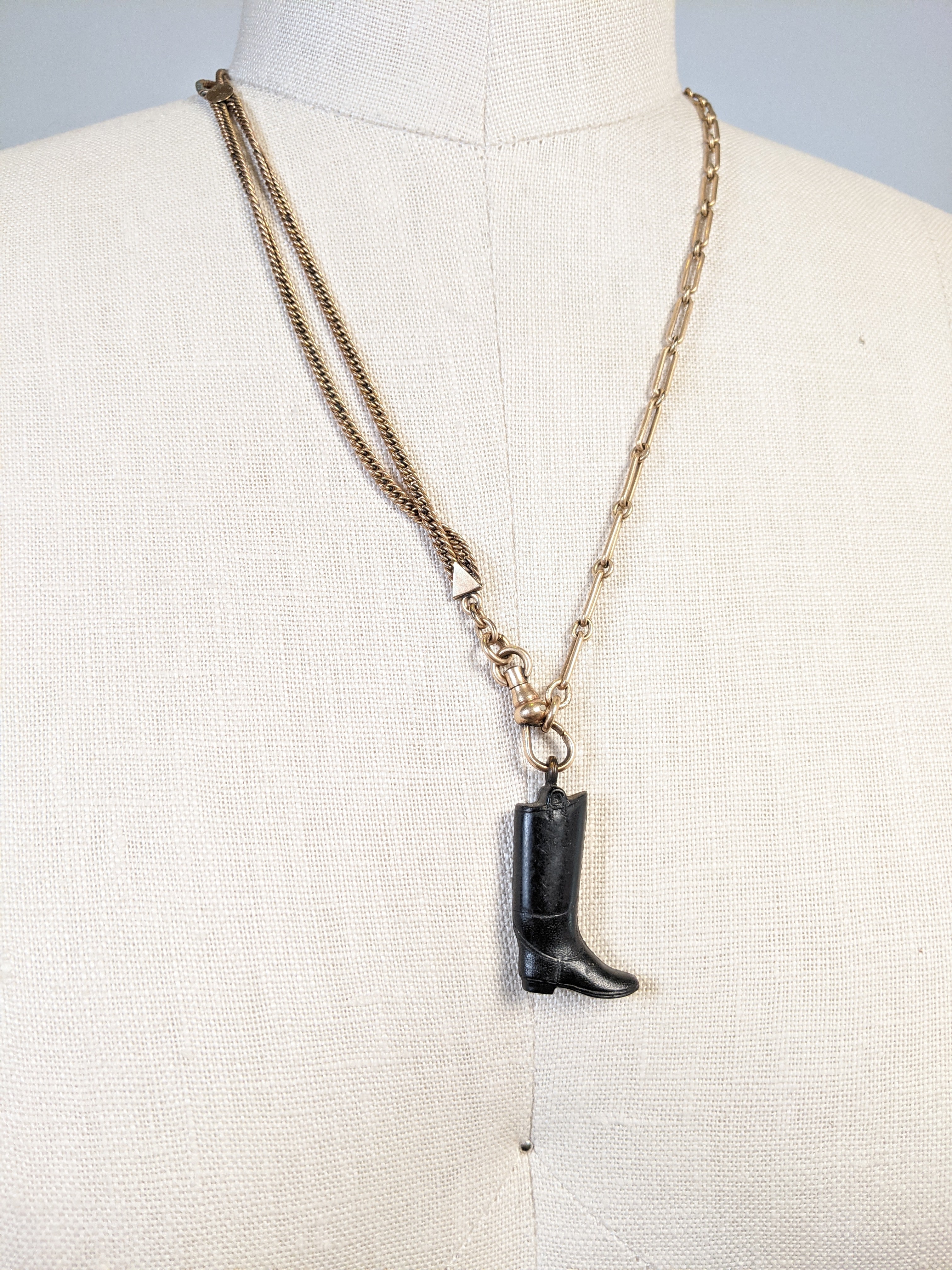 1910s-1920s Compressed Coal Boot Pendant