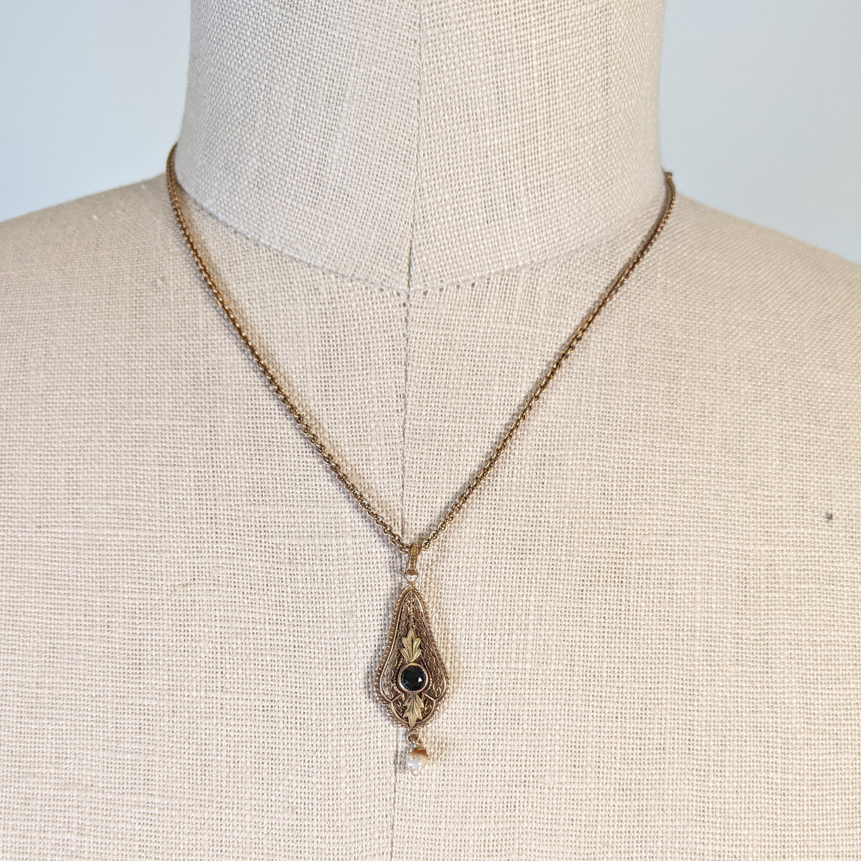 Art Nouveau Rose Gold Pearl Drop Necklace