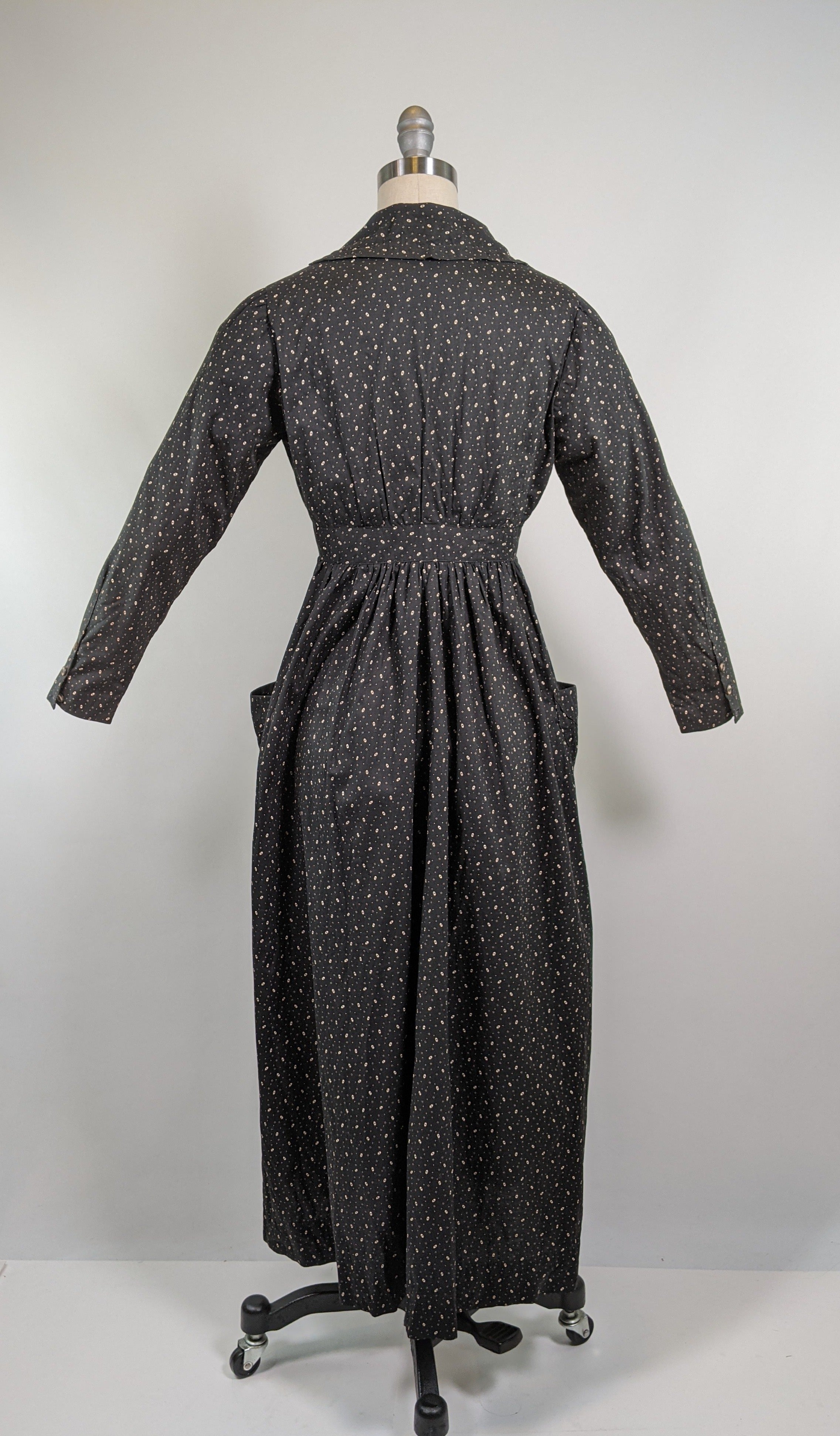 1910s Black + White Calico Dress