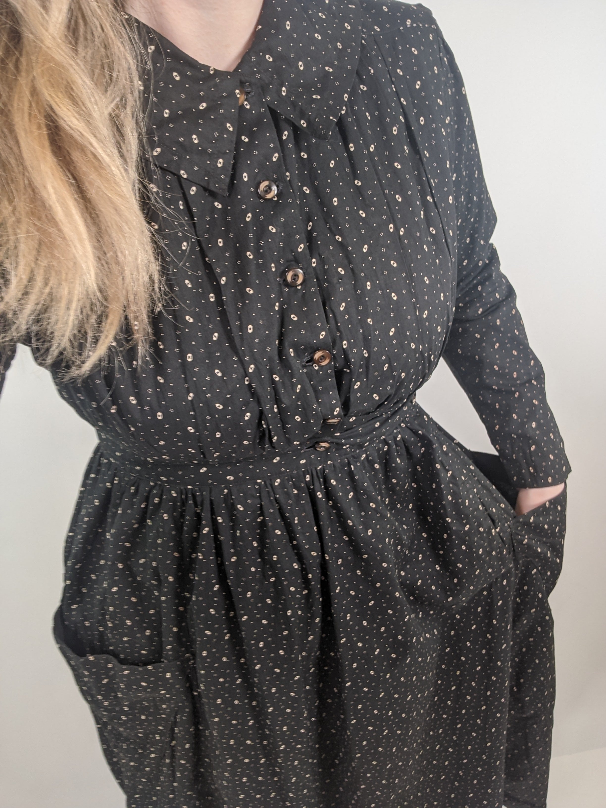 1910s Black + White Calico Dress