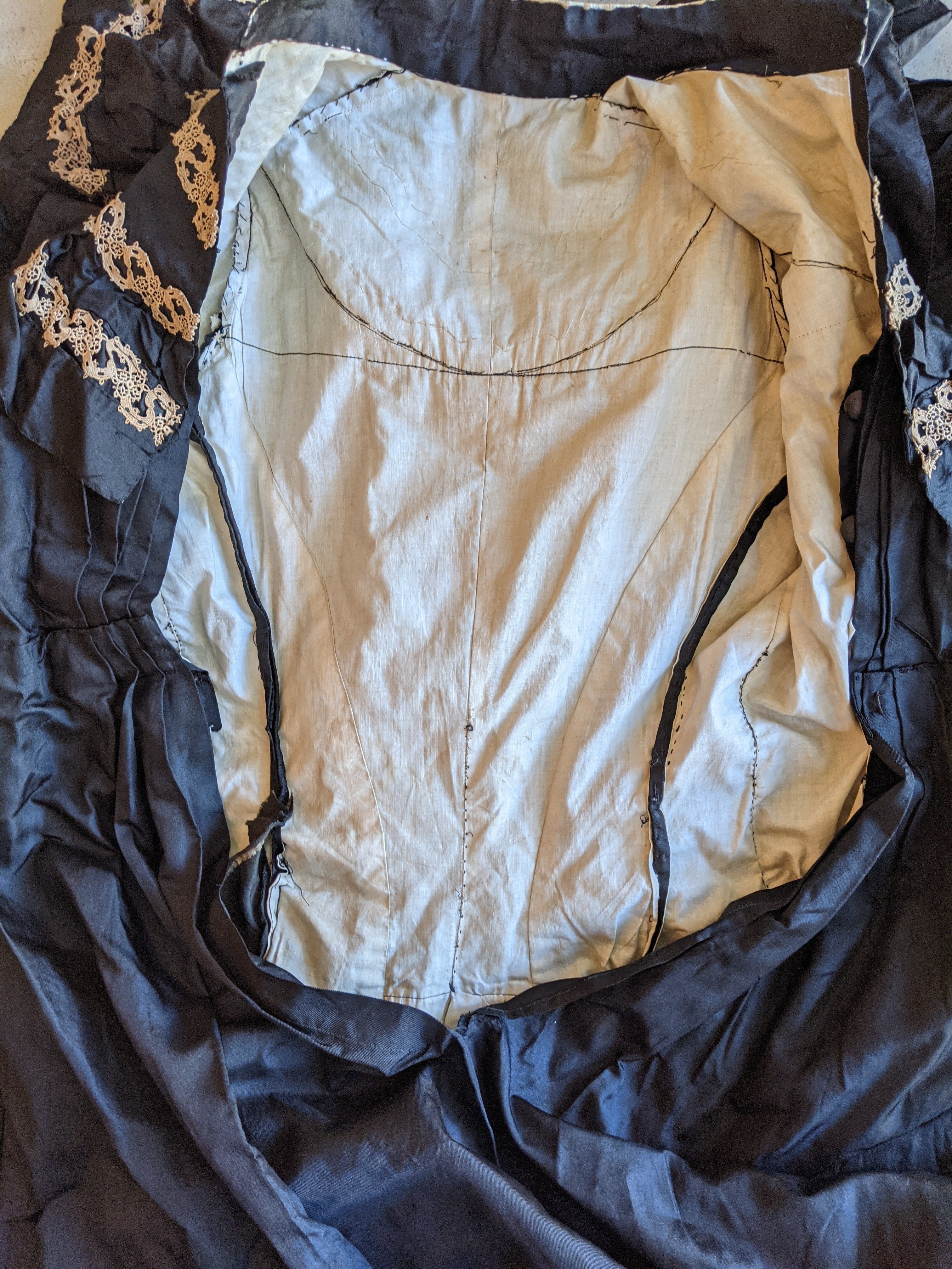 1890s Black Silk Tea Gown or Wrapper