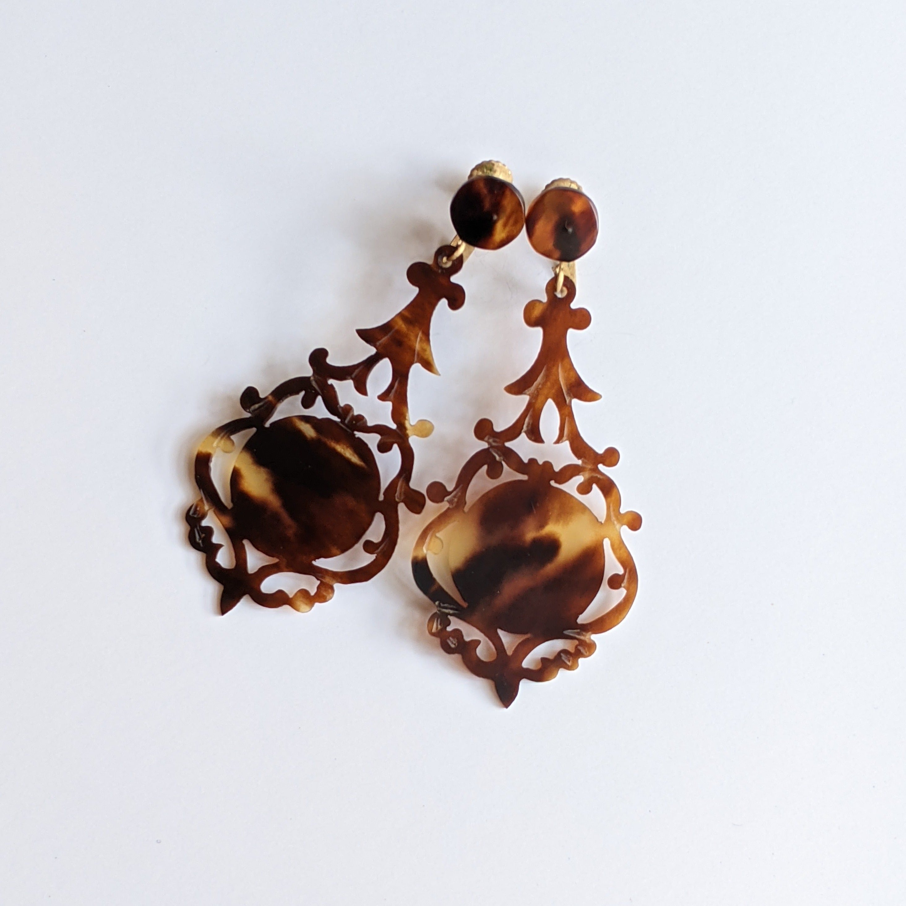1900s Faux Tortoise Shell Celluloid Earrings