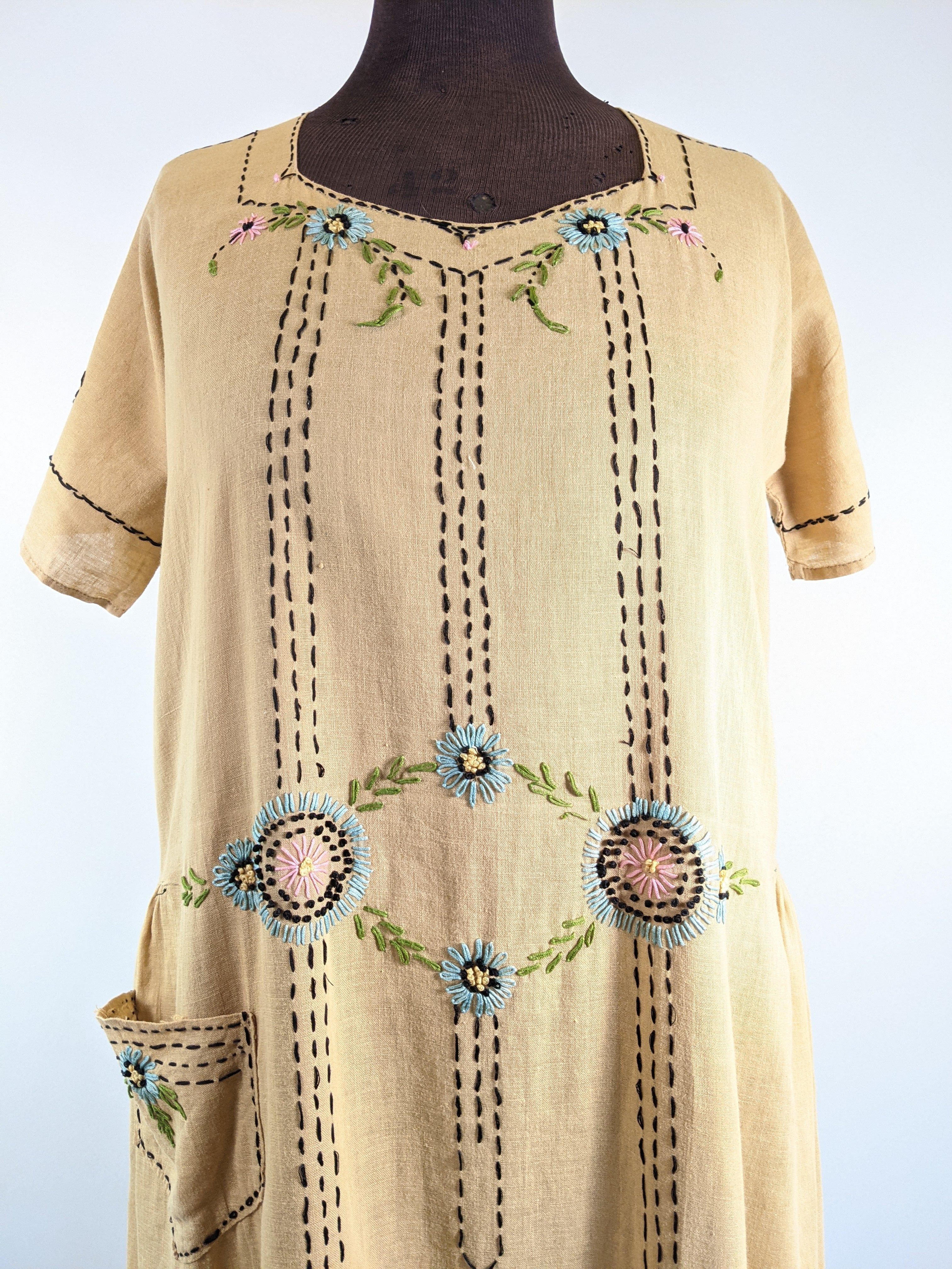 1920s Embroidered Handmade Dress | Sz L