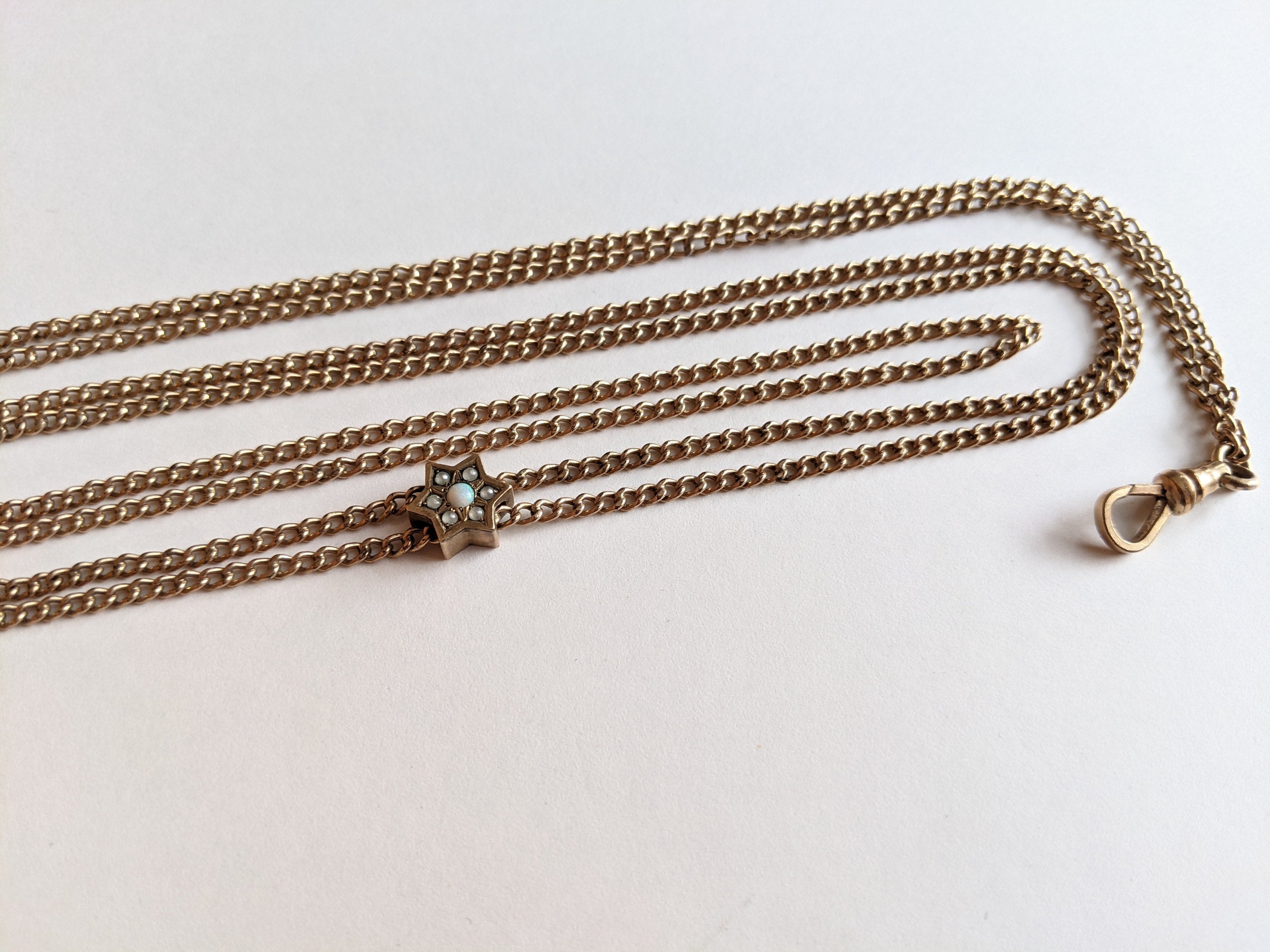 1890s-1900s Opal + Pearl Star Slide Chain