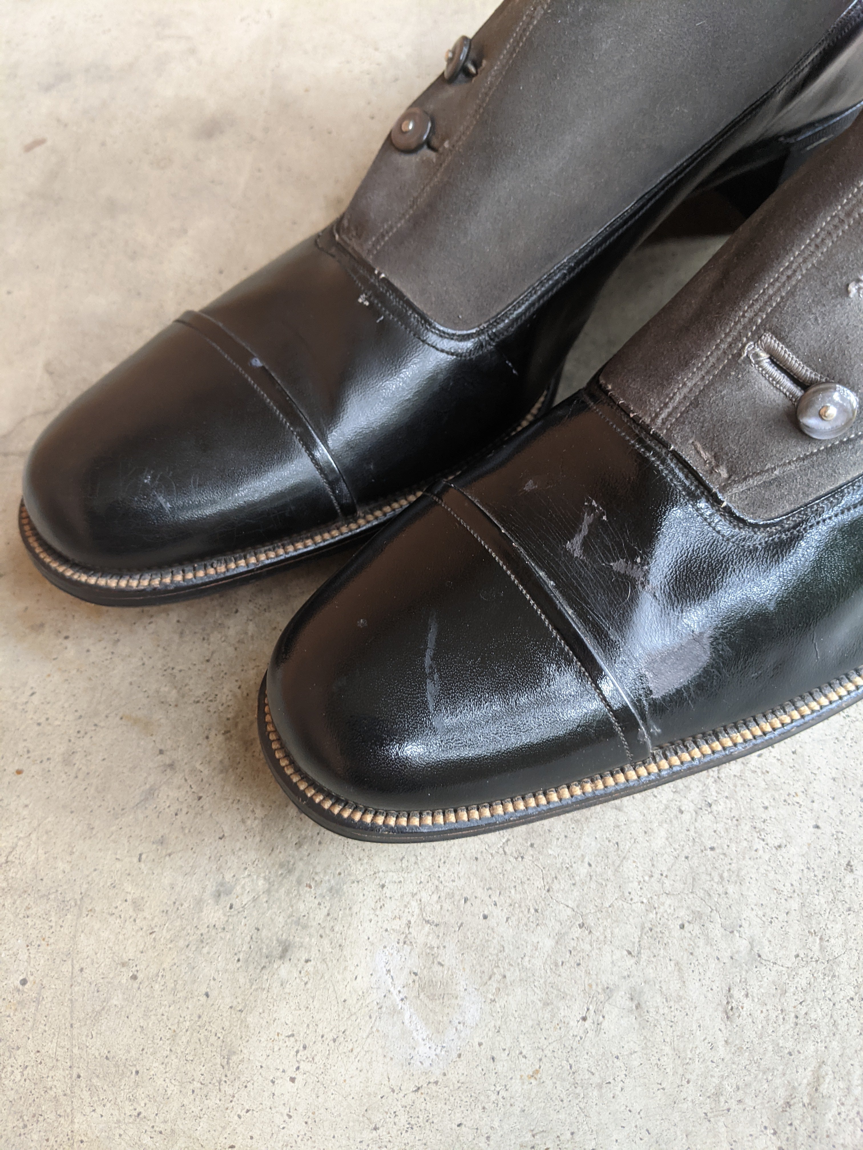 1910s Side Button Grey + Black Shoes | Sz 8 Men&
