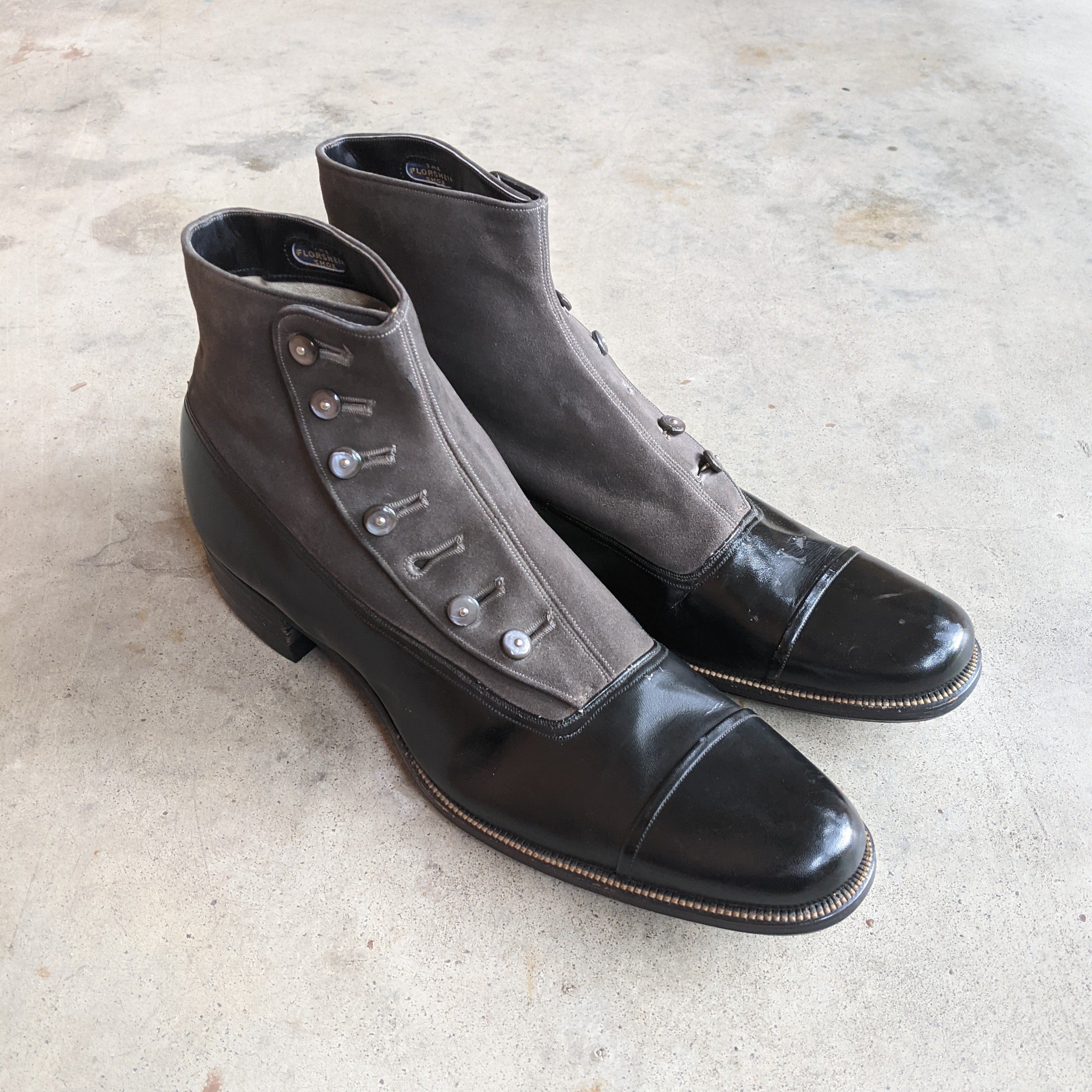 1910s Side Button Grey + Black Shoes | Sz 8 Men&