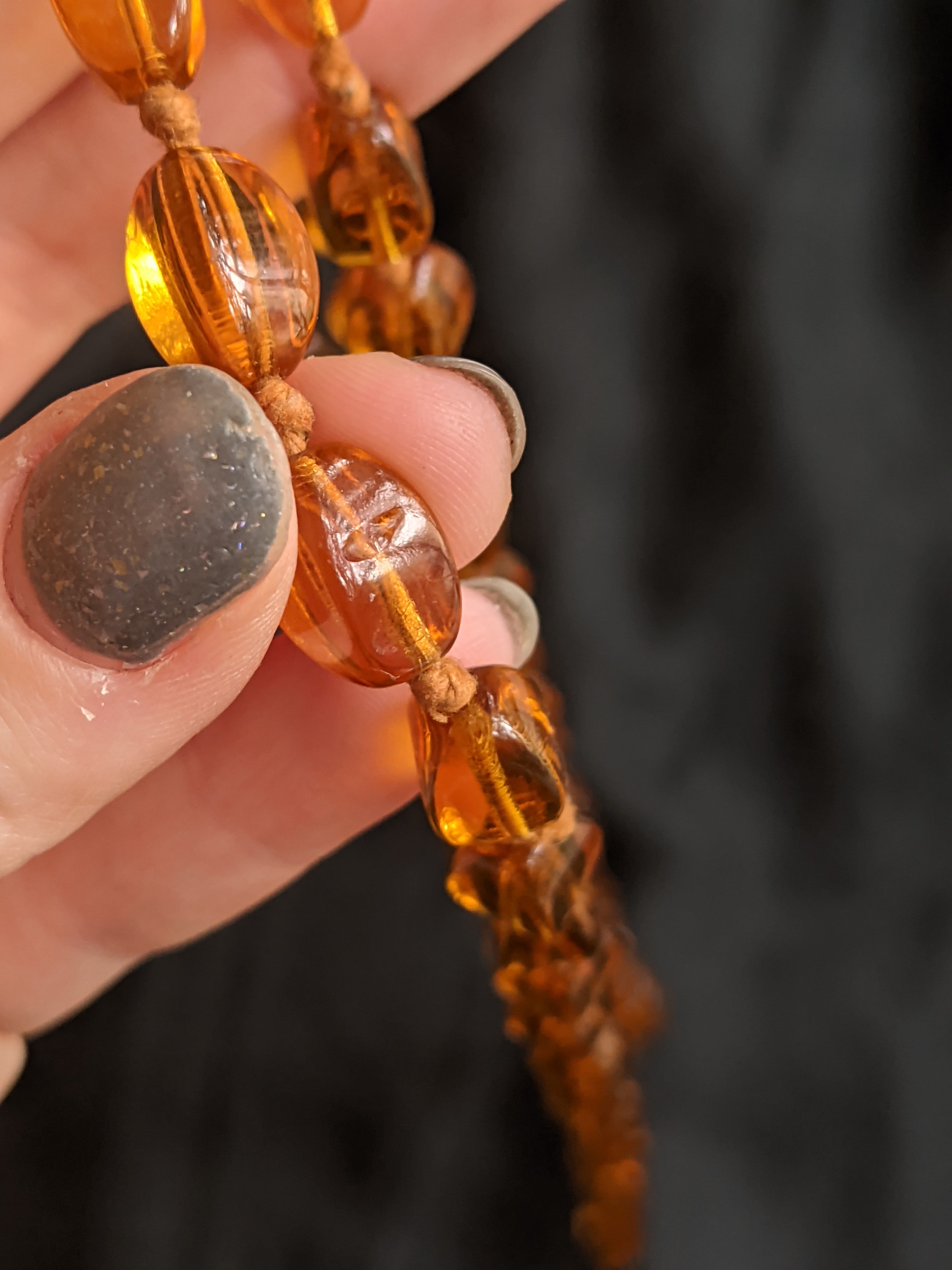 1920s Orange Glass Bead Long Necklace