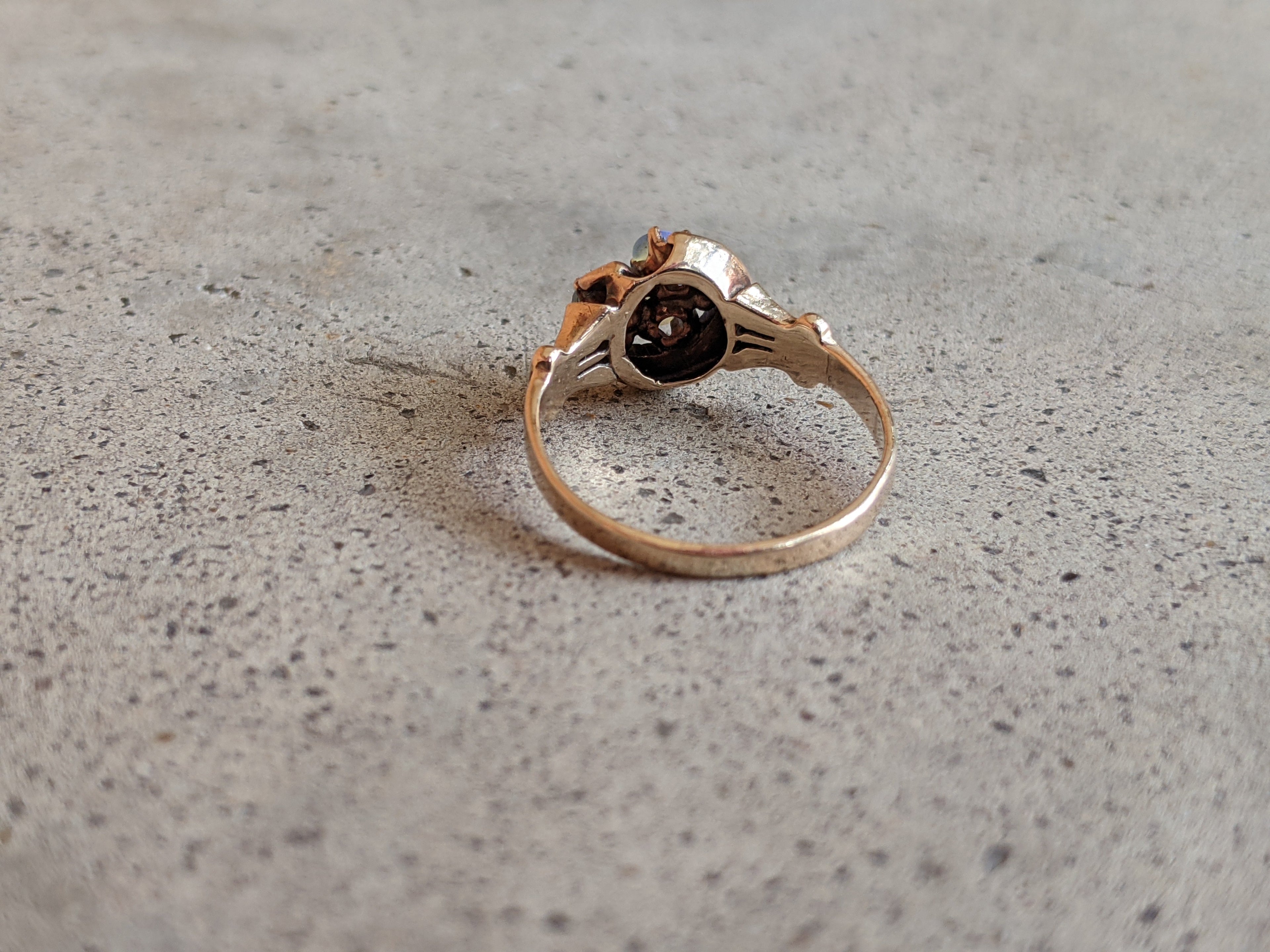 Turn of the Century 14k Diamond Opal Moon Ring