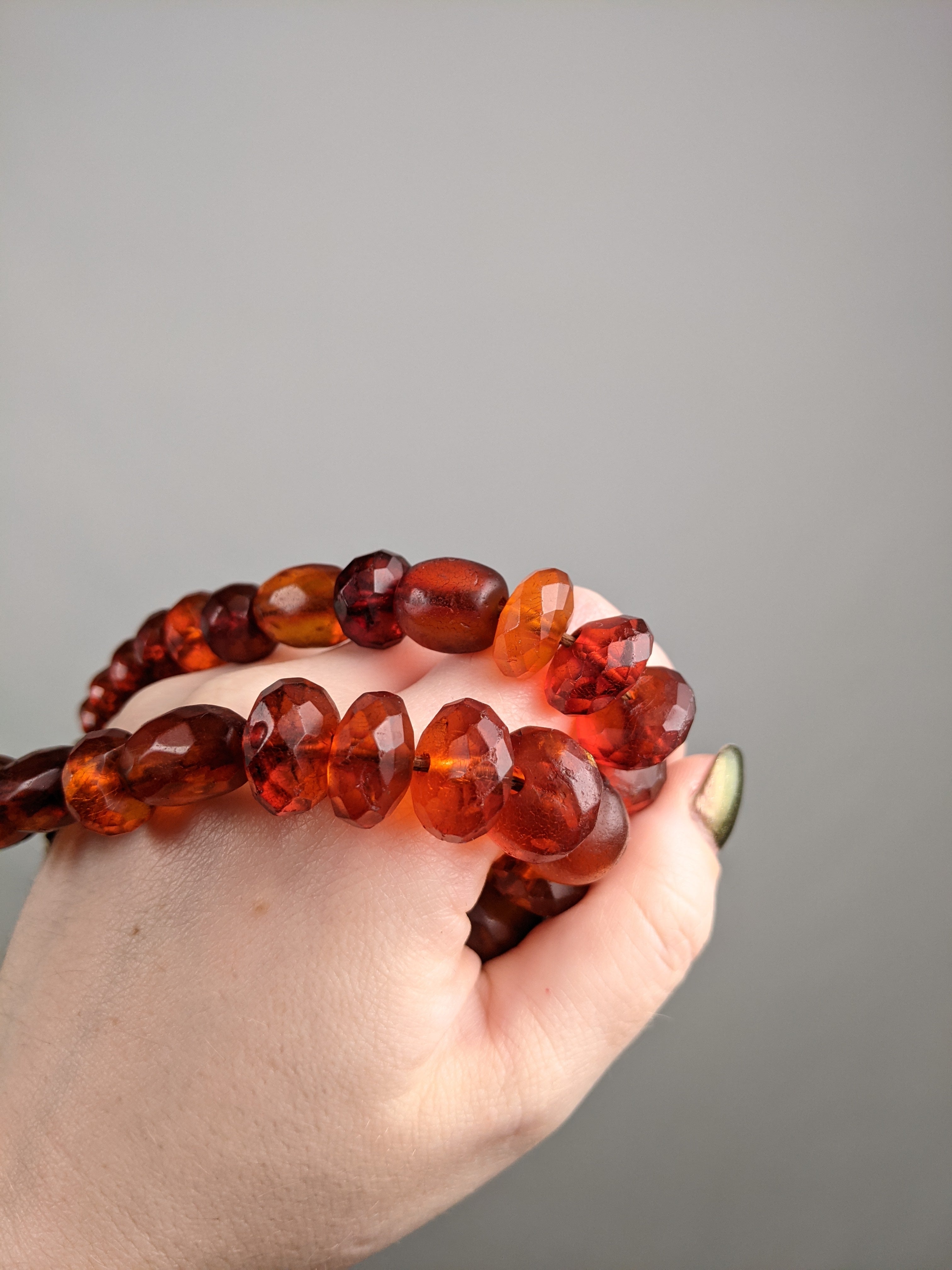 19th C. Double Strand Amber Choker Necklace