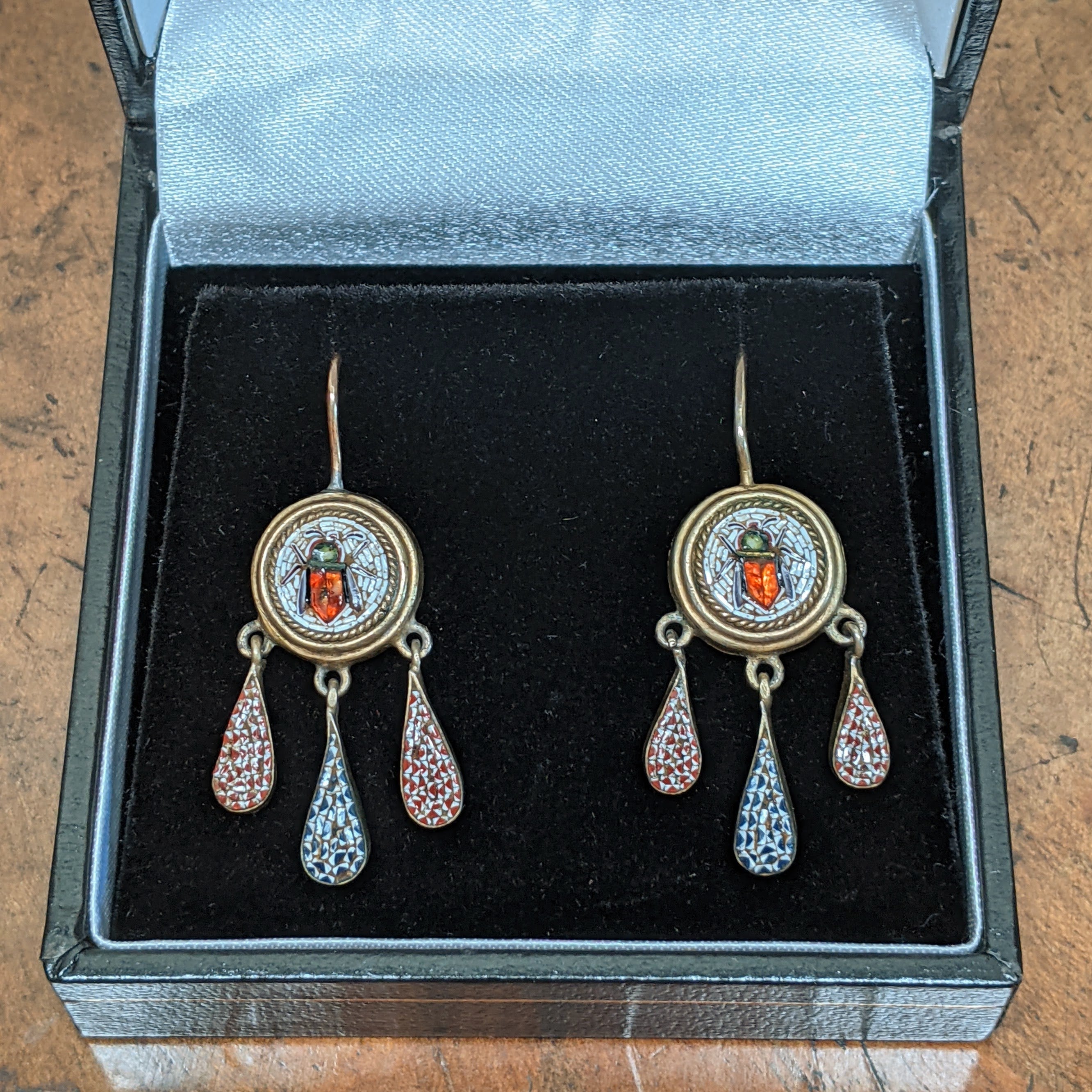 19th c. Micromosaic Beetle Earrings