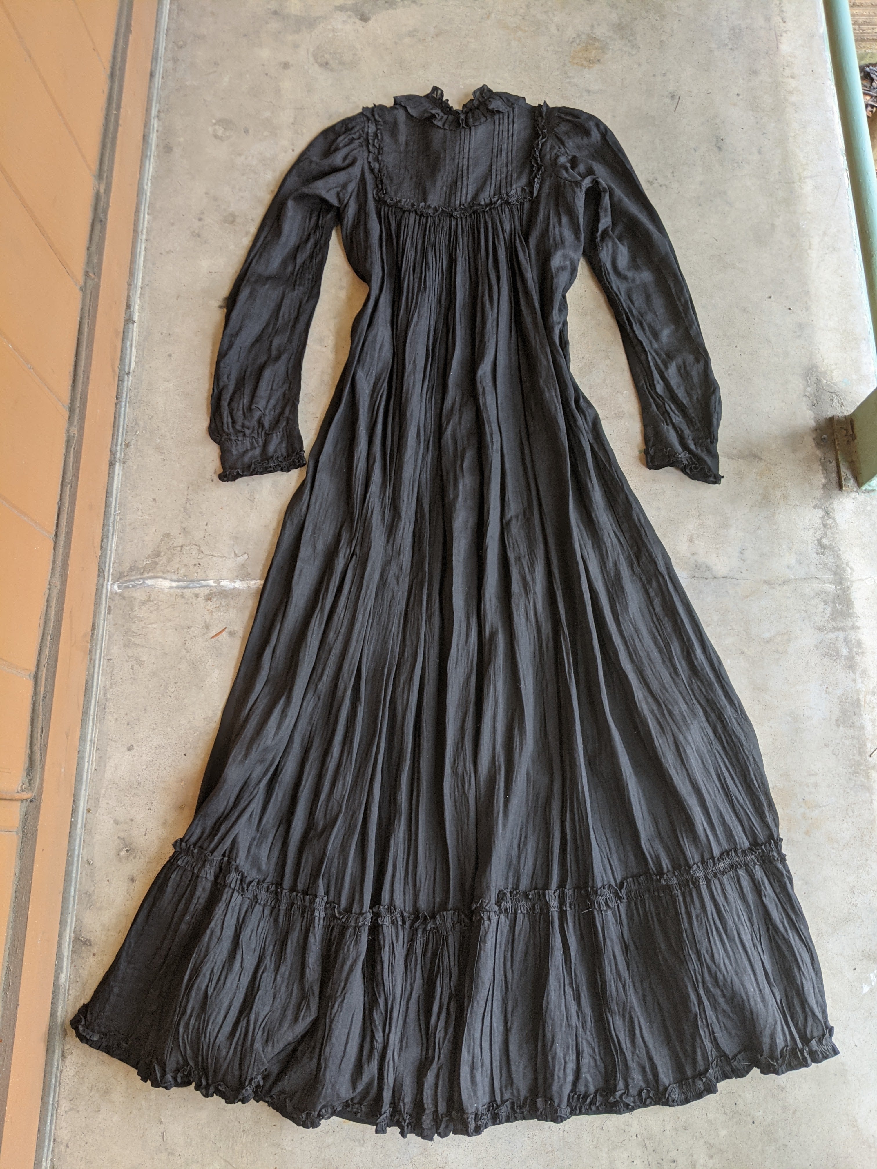 1900s Black Cotton Wrapper Dress