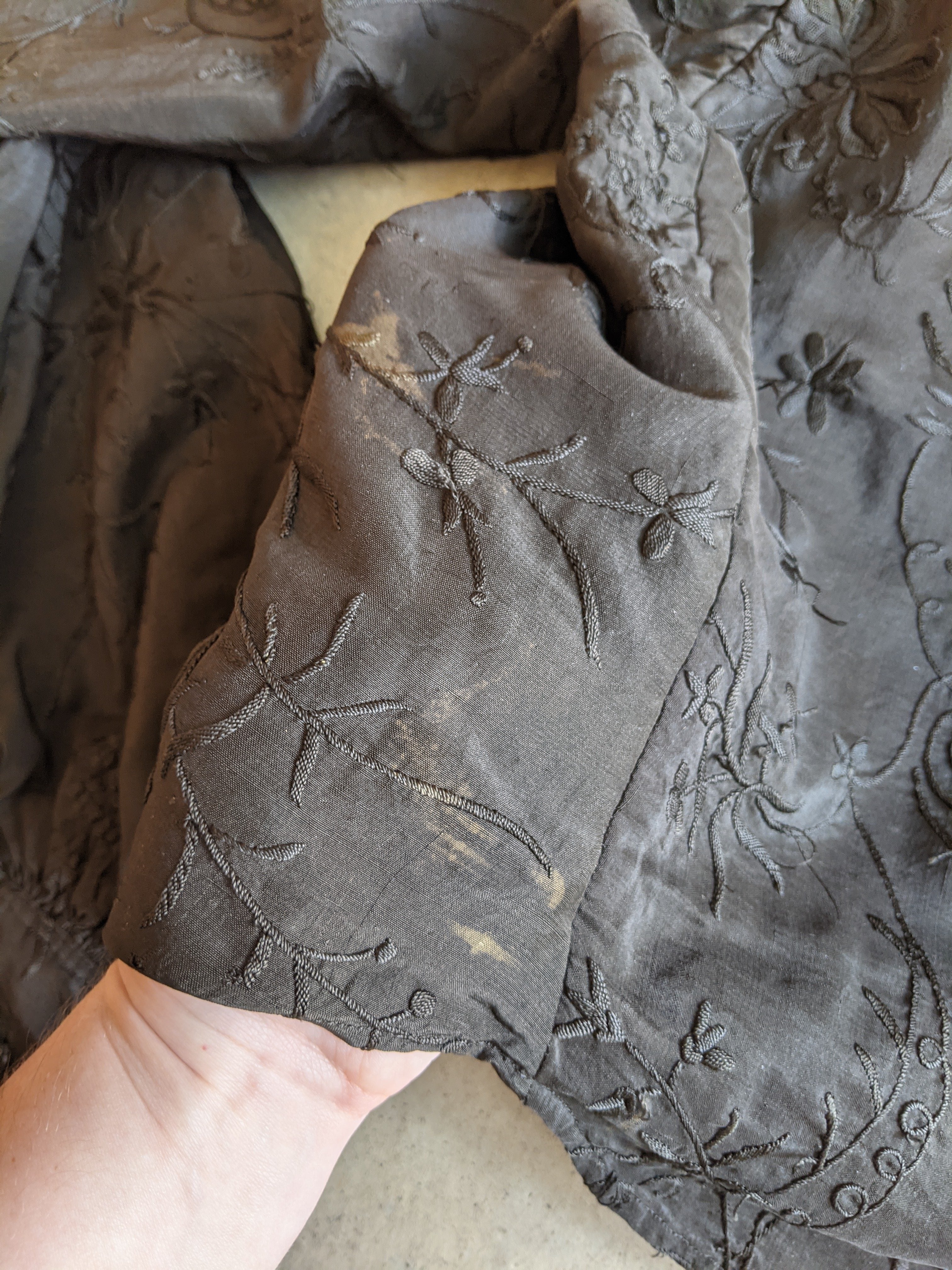 1900s Black Silk Bishop Sleeve Wrap Blouse