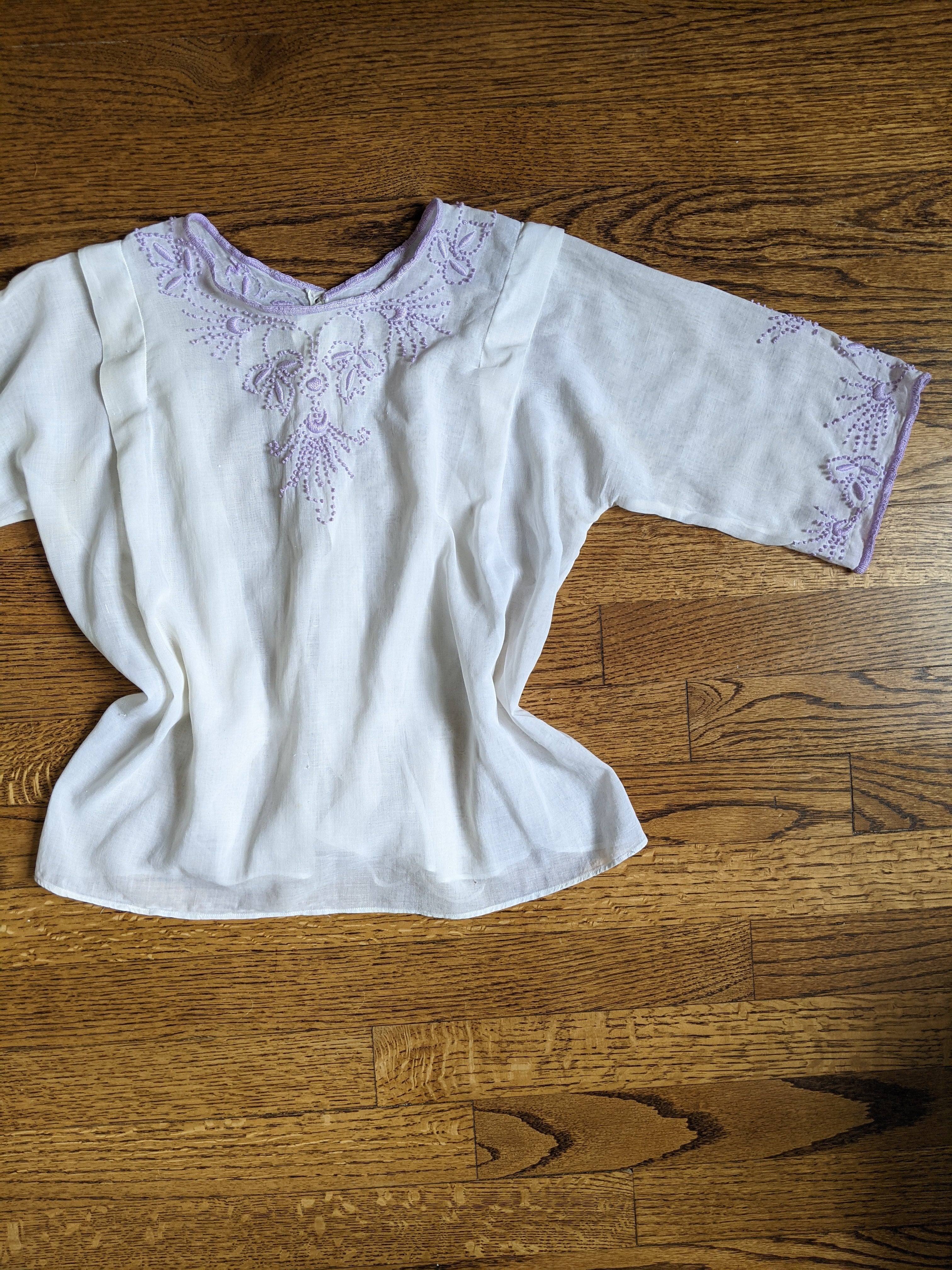 1910s Lilac Embroidered Blouse