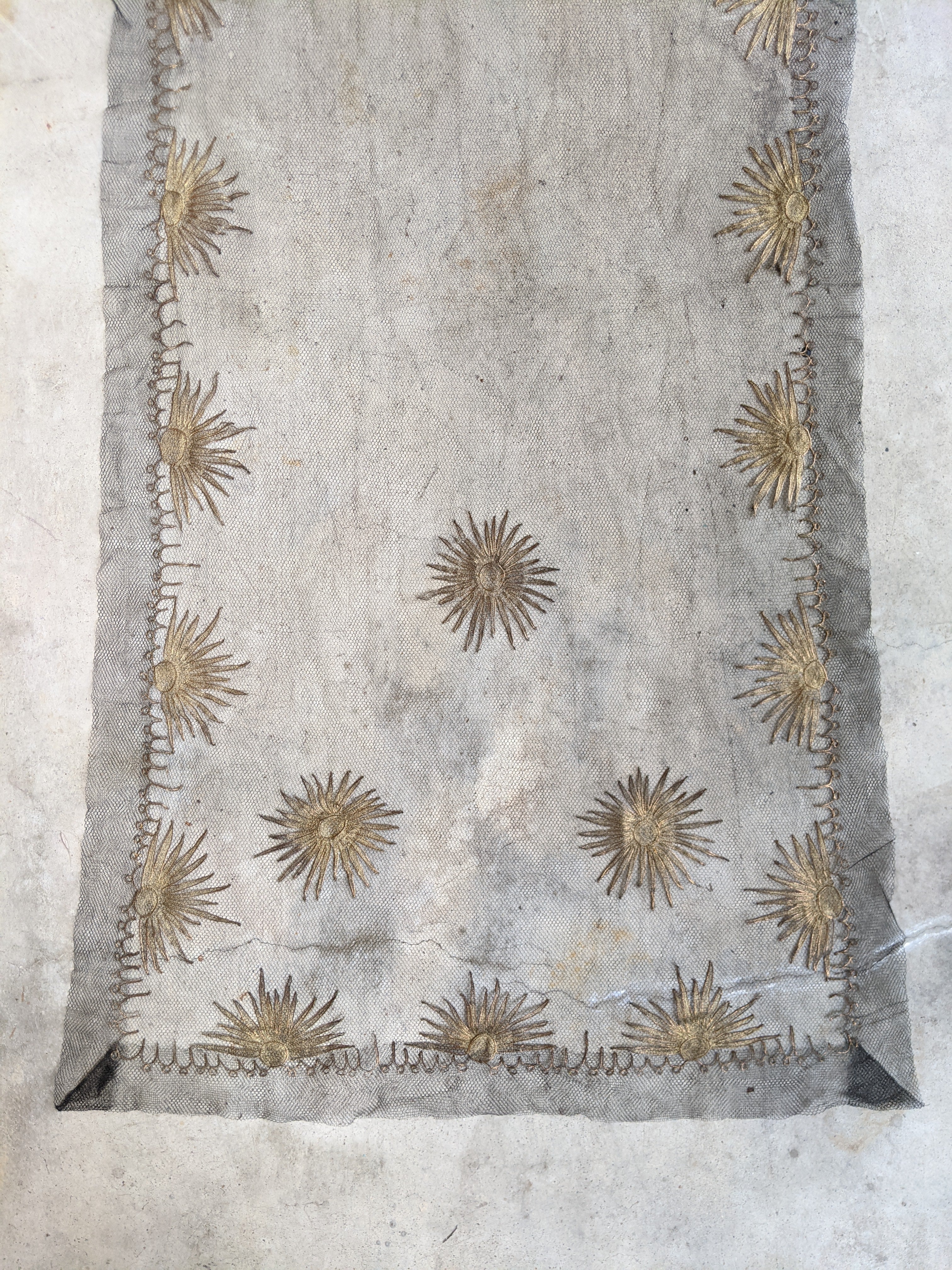 1920s Black + Gold Metallic Embroidered Sun Shawl