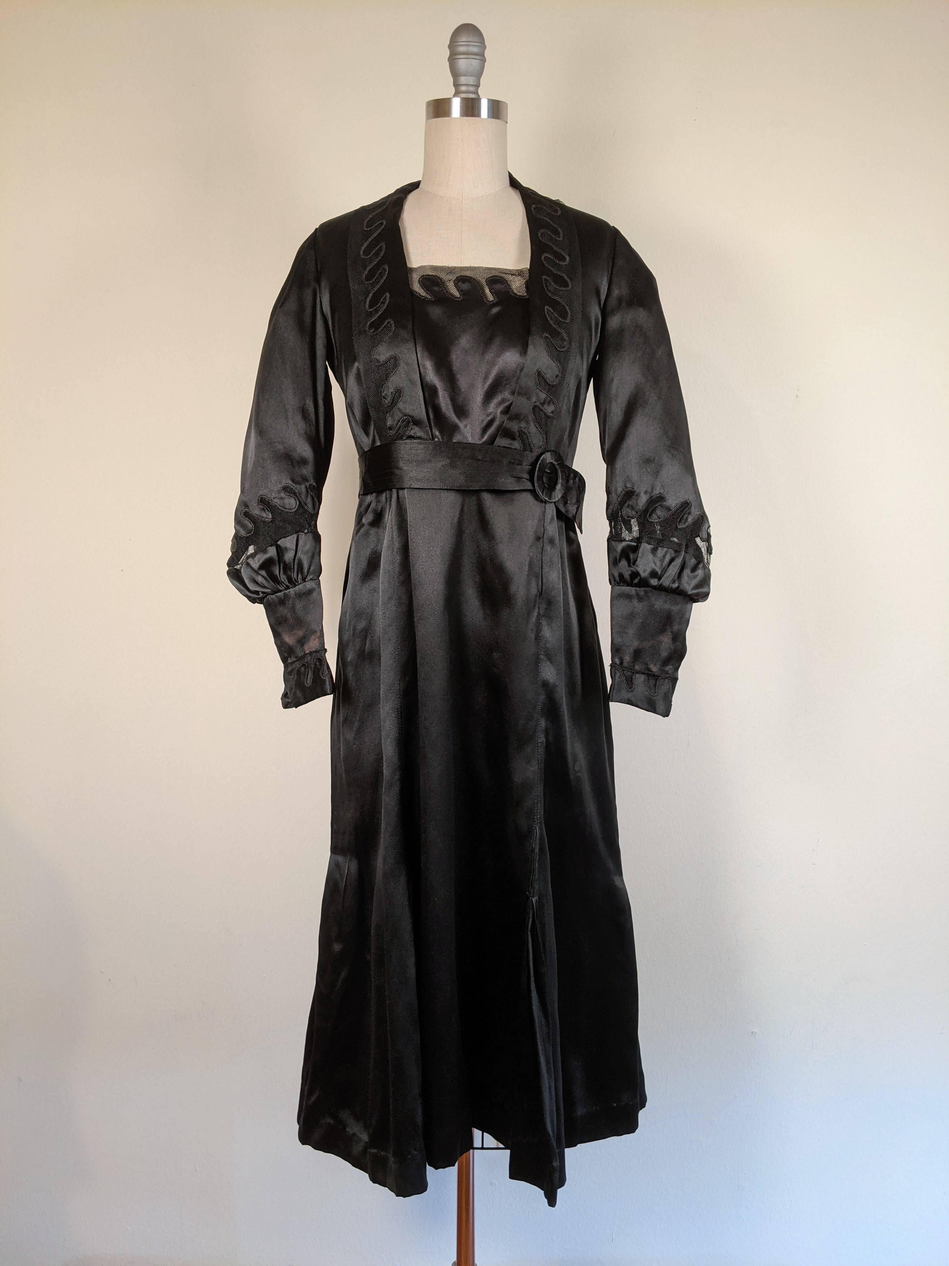 1930s Inky Black Silk Dress | XS-S