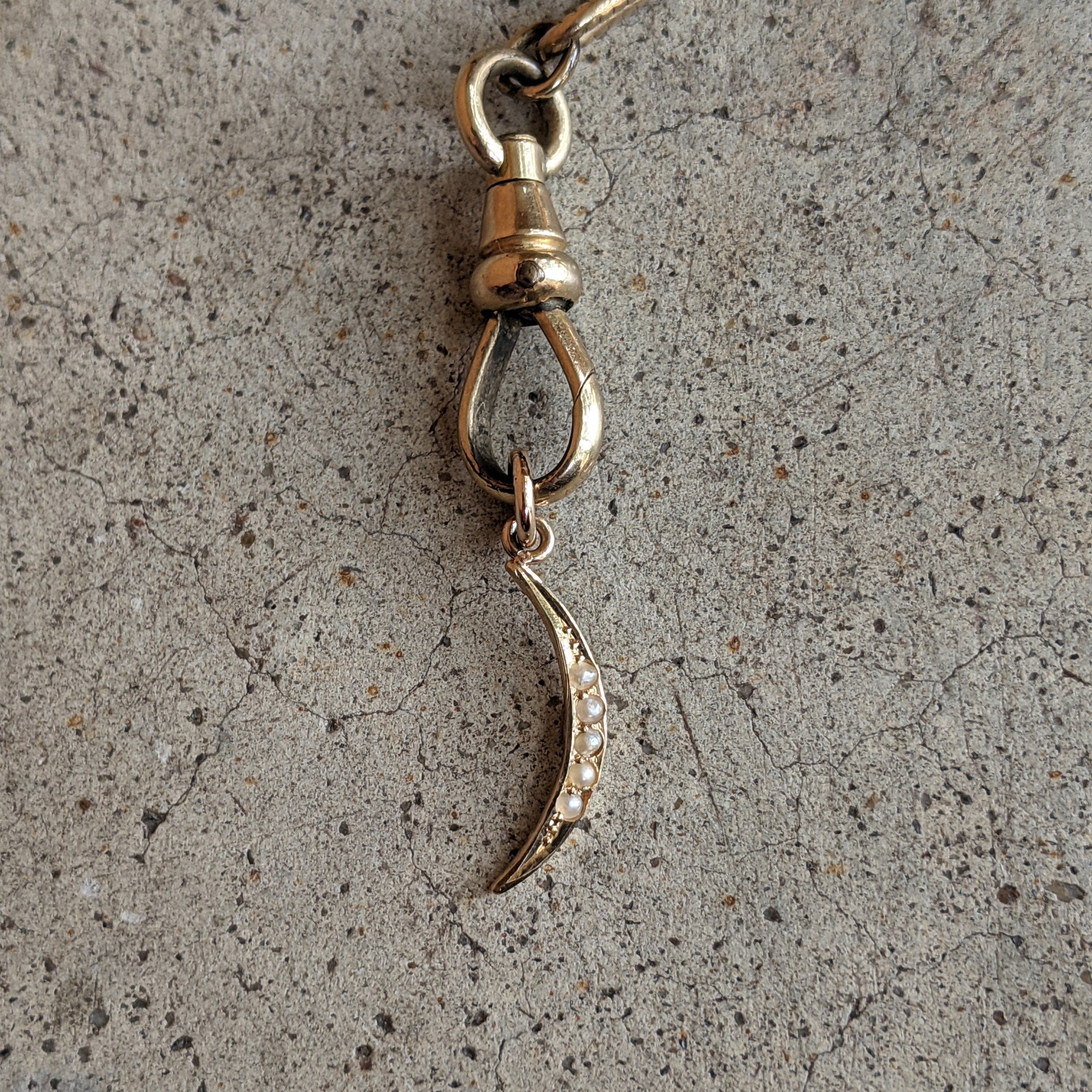 1910s 10k Seed Pearl Moon Charm