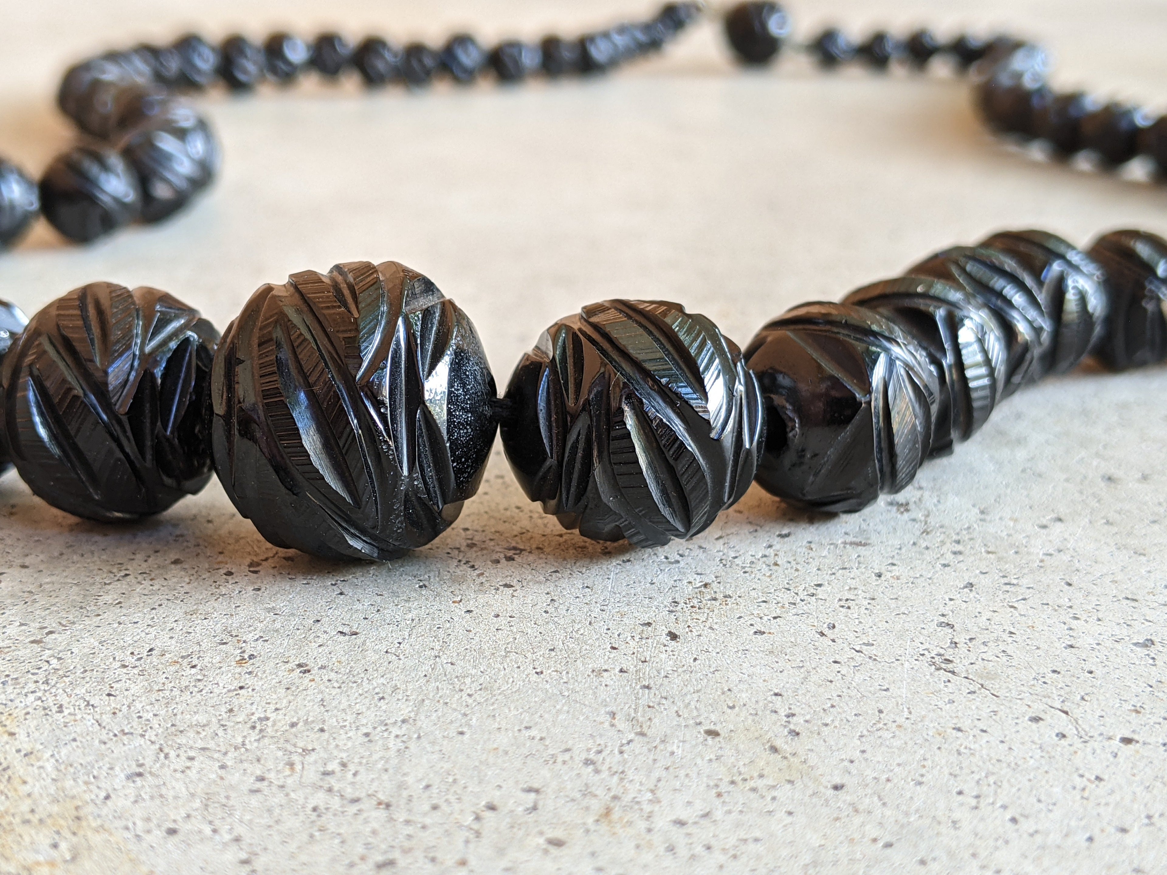 c. 1860s Carved Jet Bead Necklace