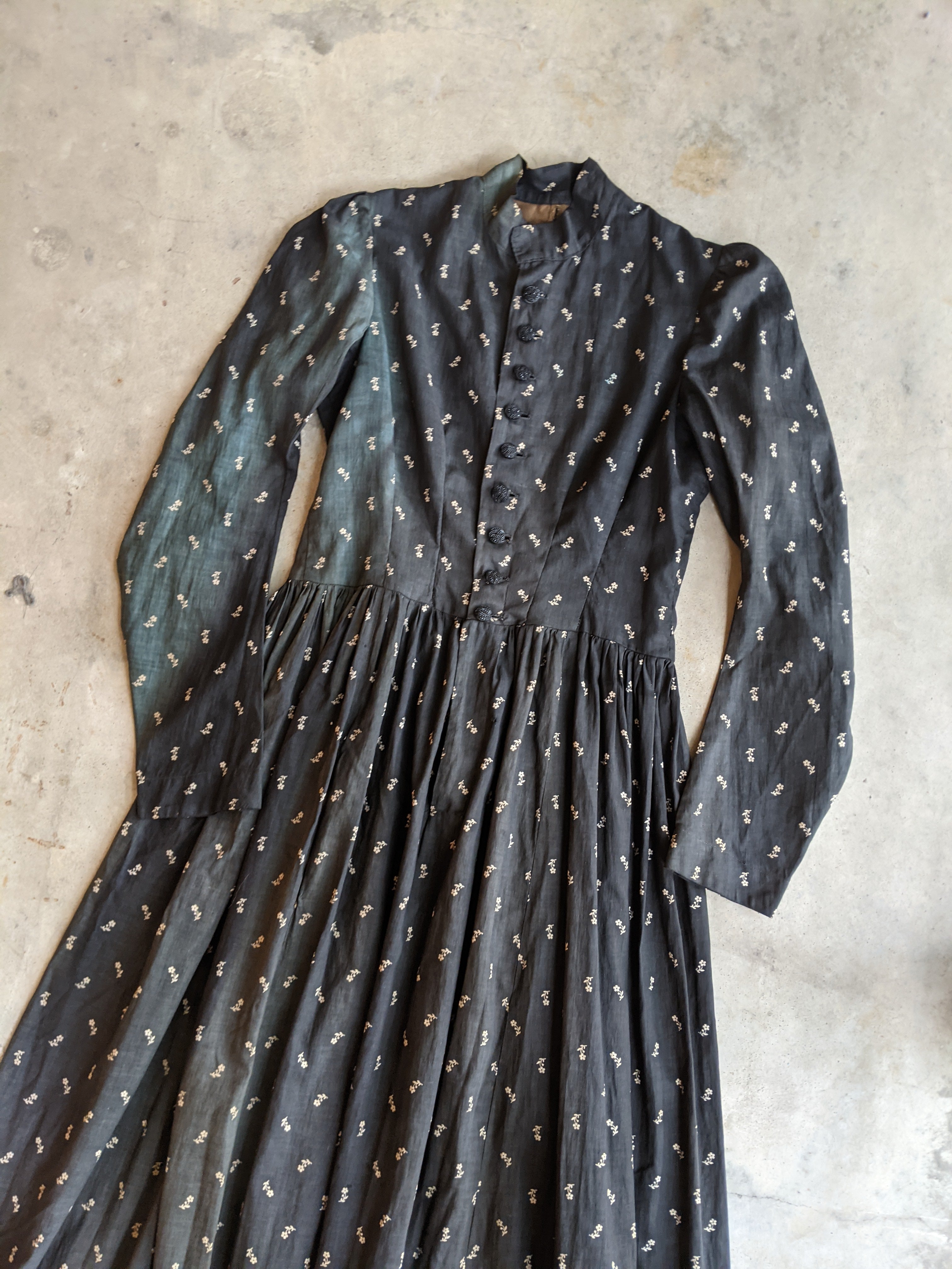 c. 1890s-1900s Dark Indigo Calico Dress