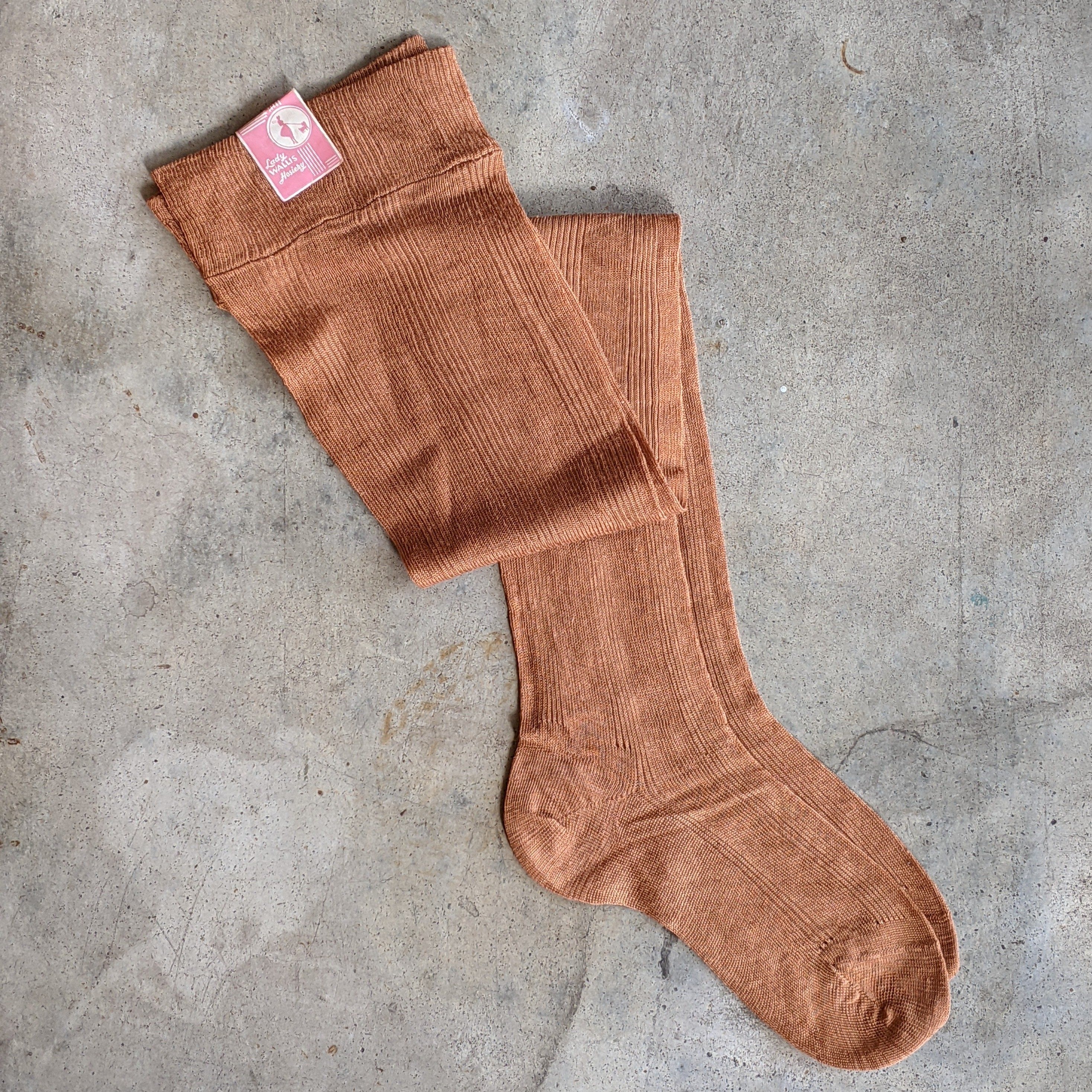 1940s Cotton + Rayon Orange Stockings