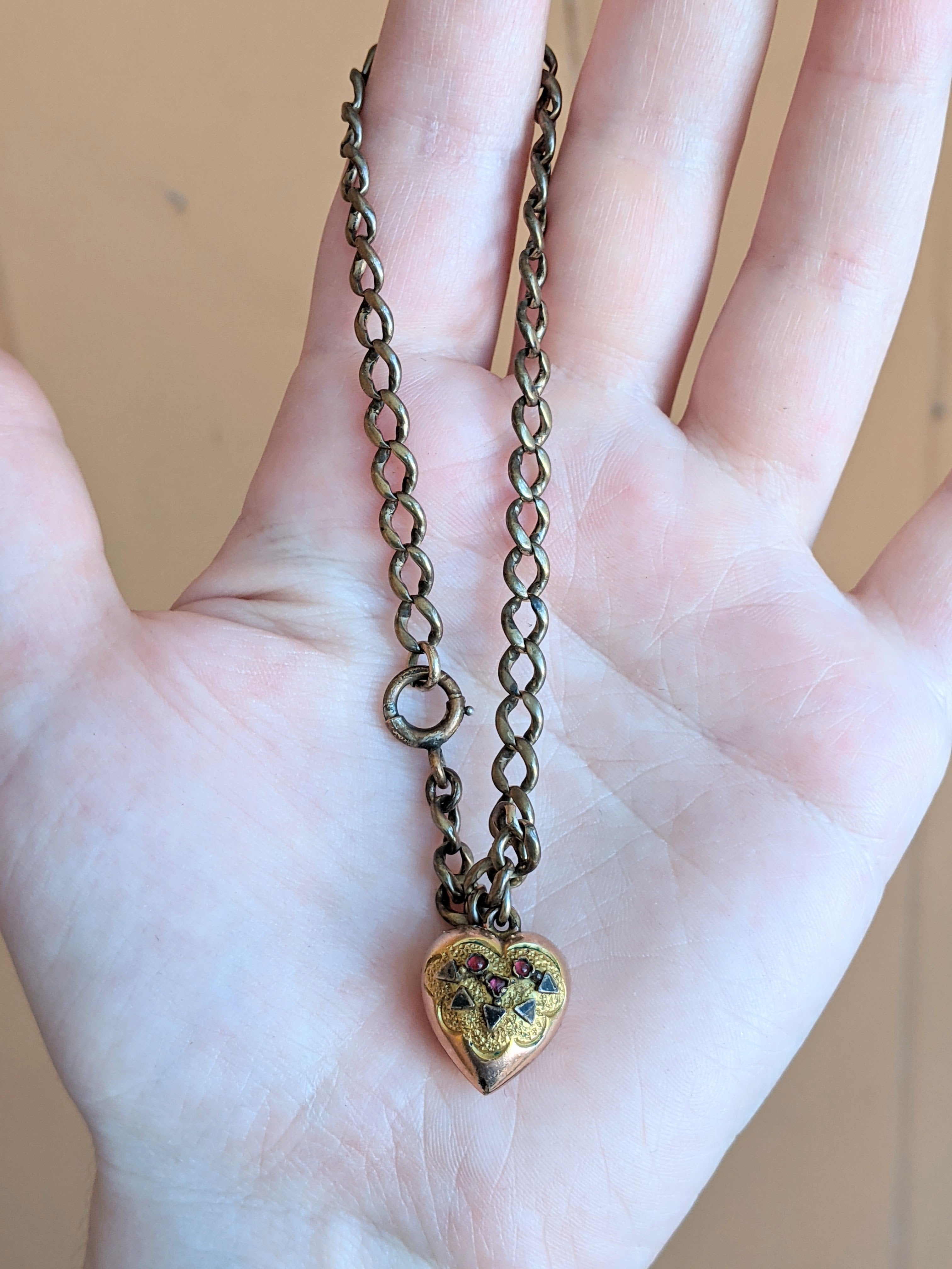 c. 1900s-1910s Puffy Heart Charm Bracelet