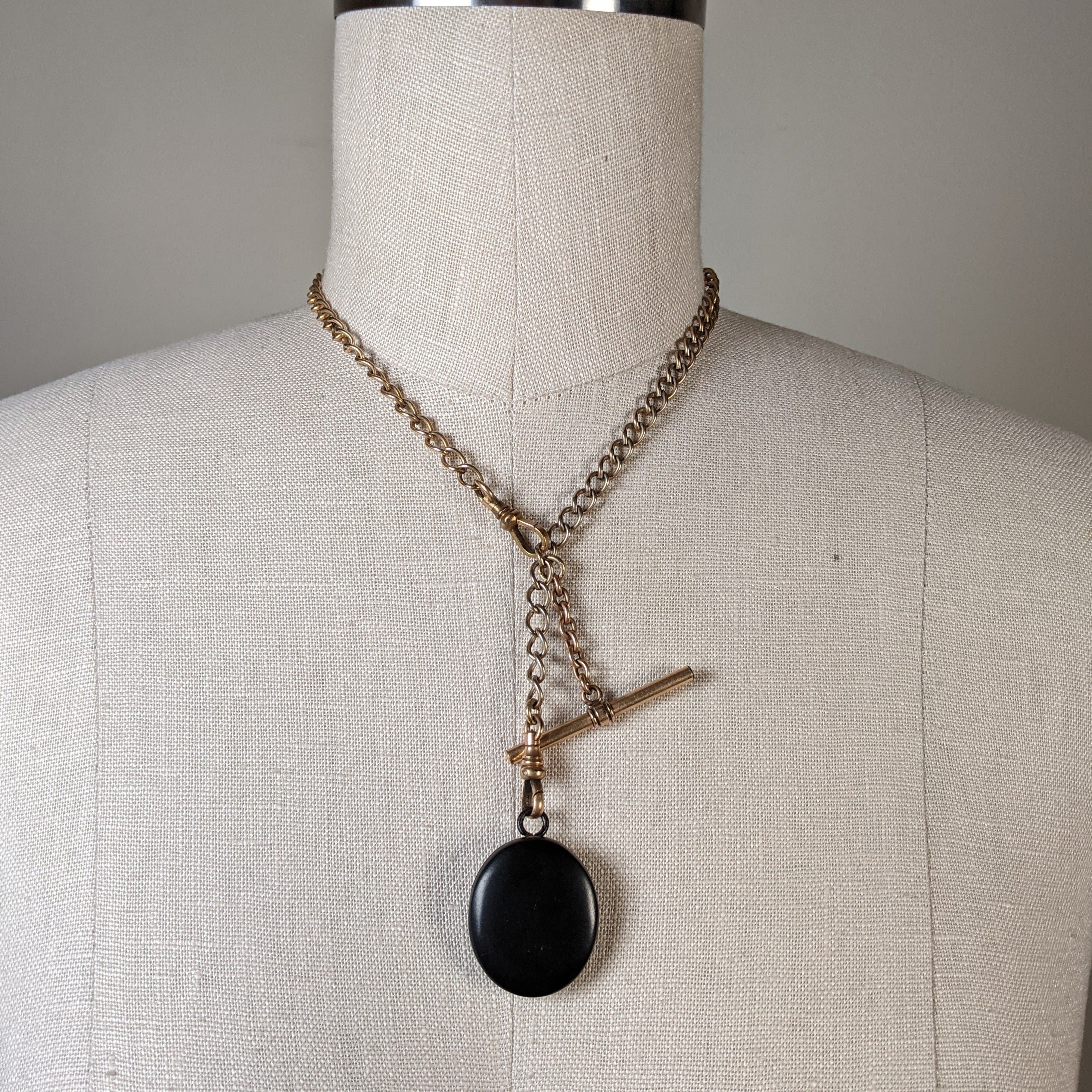 c. 1860s-80s Whitby Jet Locket on Chain