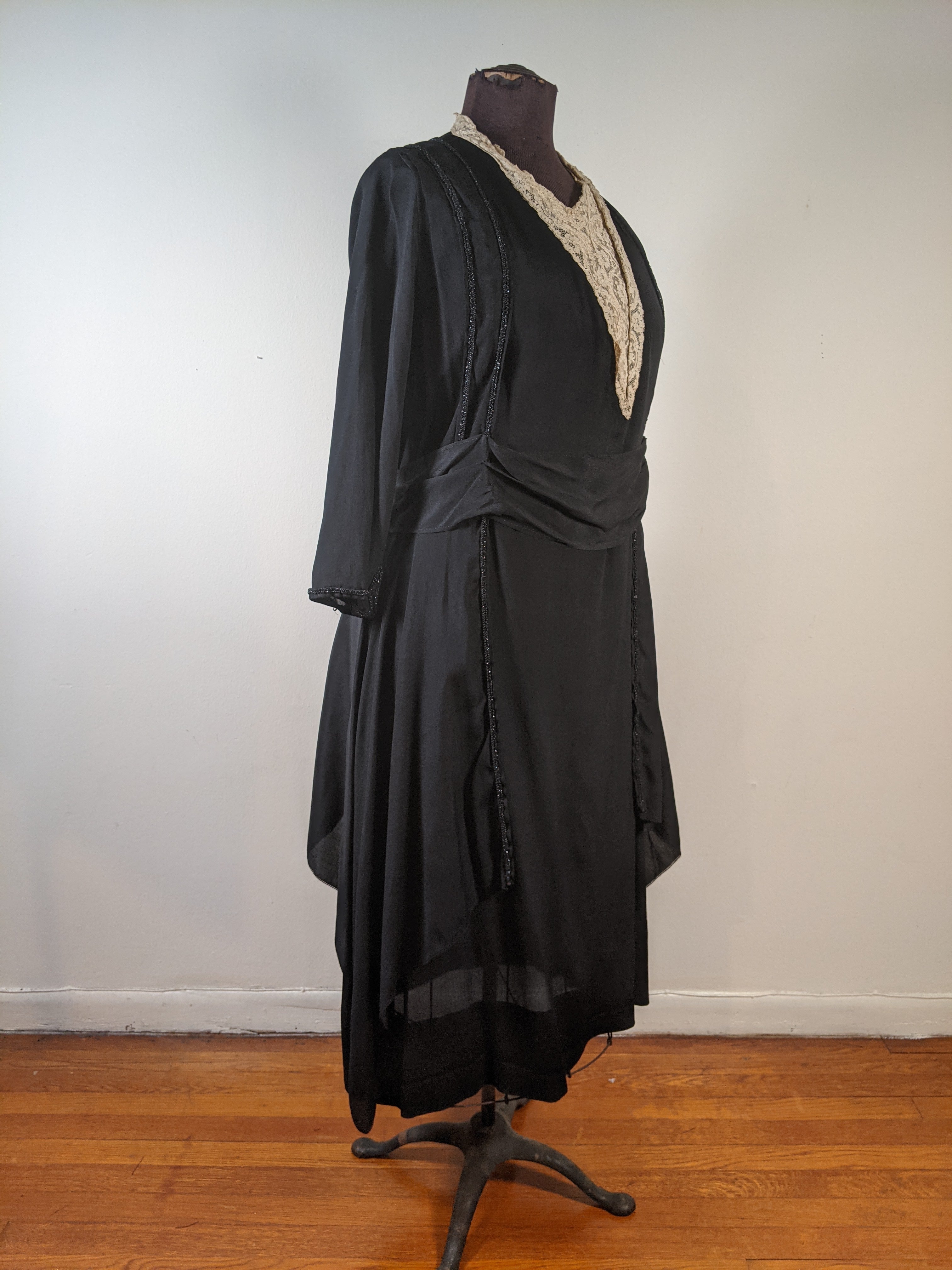 c. 1919-1920 Black Silk Dress