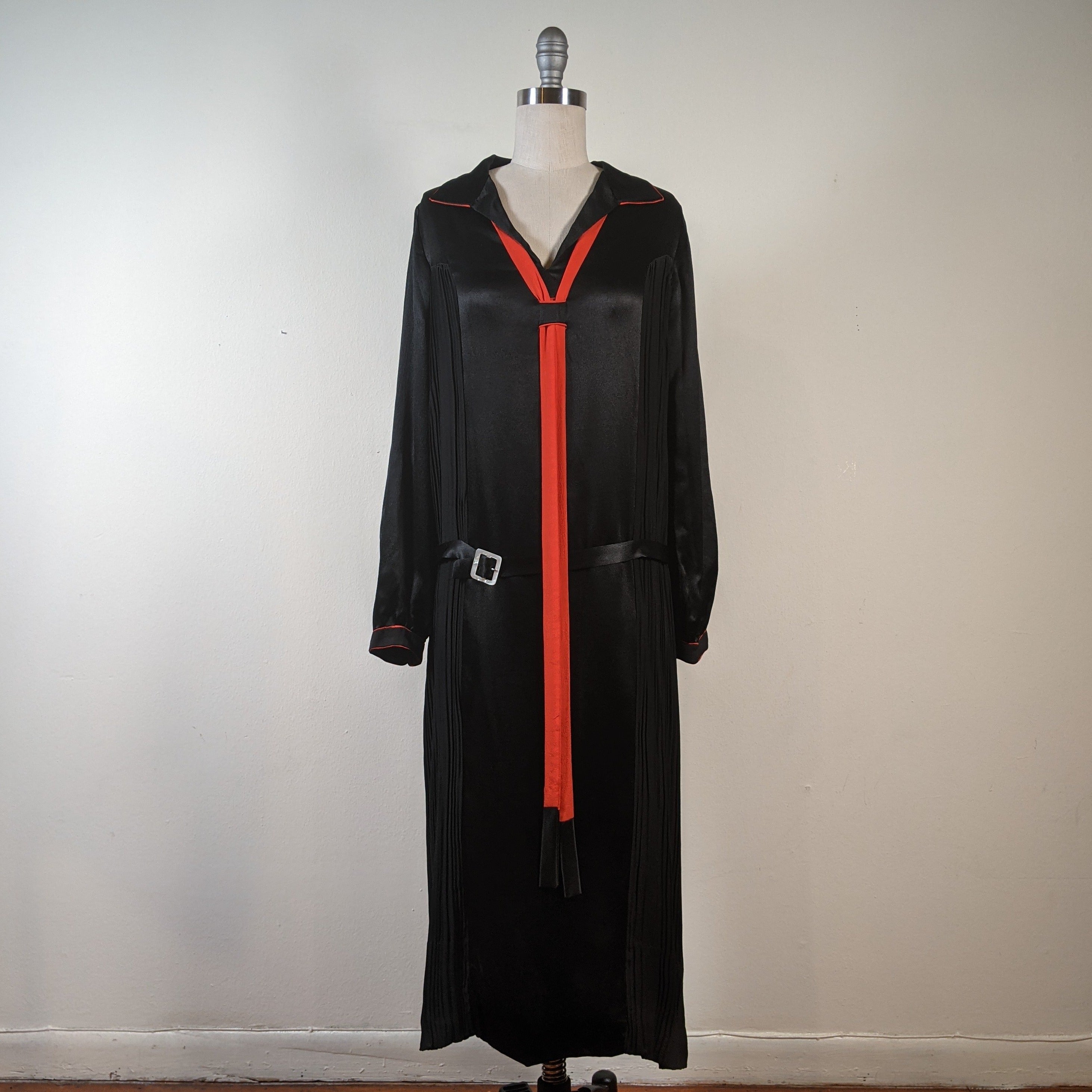 1920s Black + Orange Silk Dress