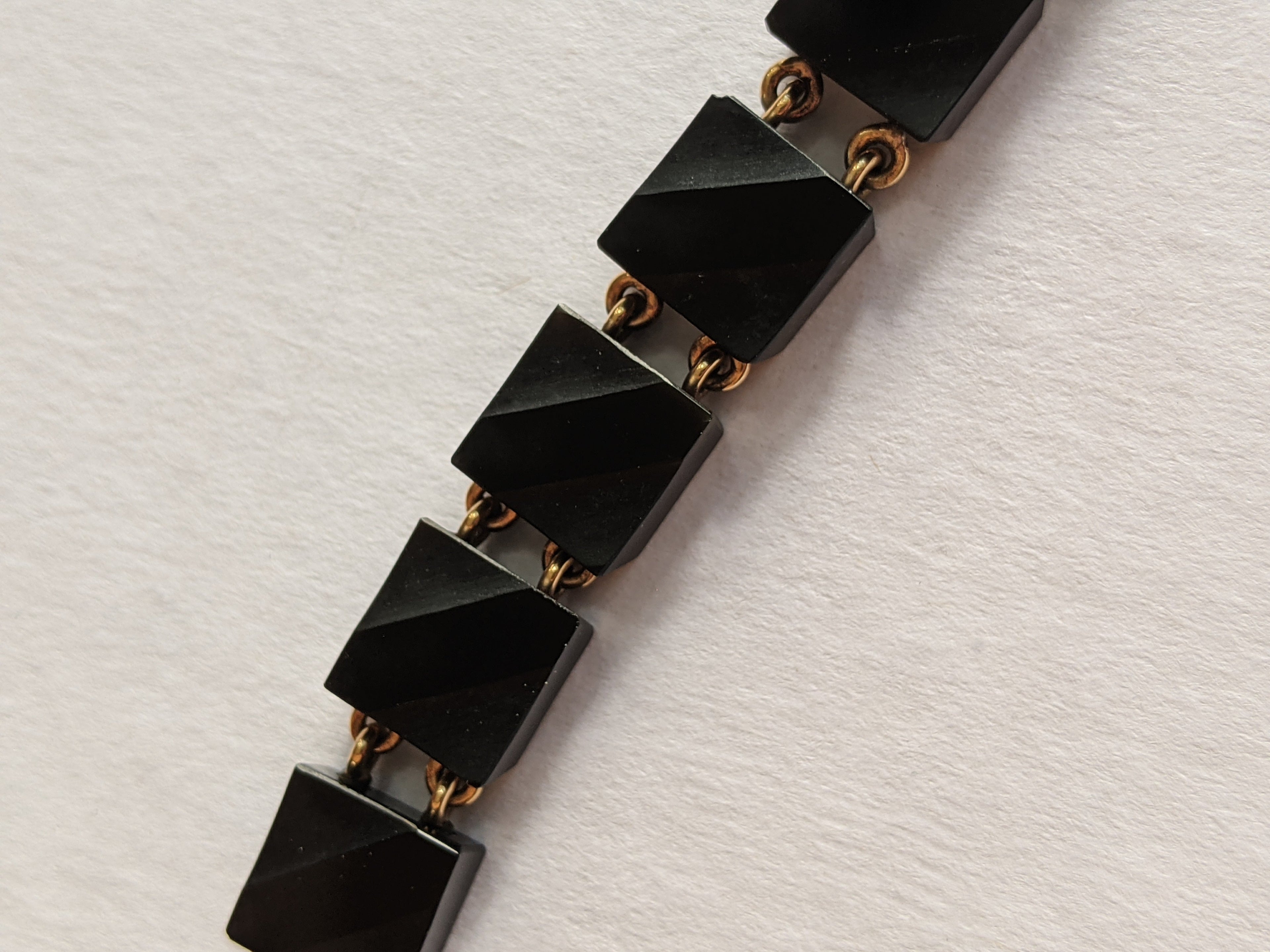 19th c. 14k Gold Carved Onyx Link Bracelet