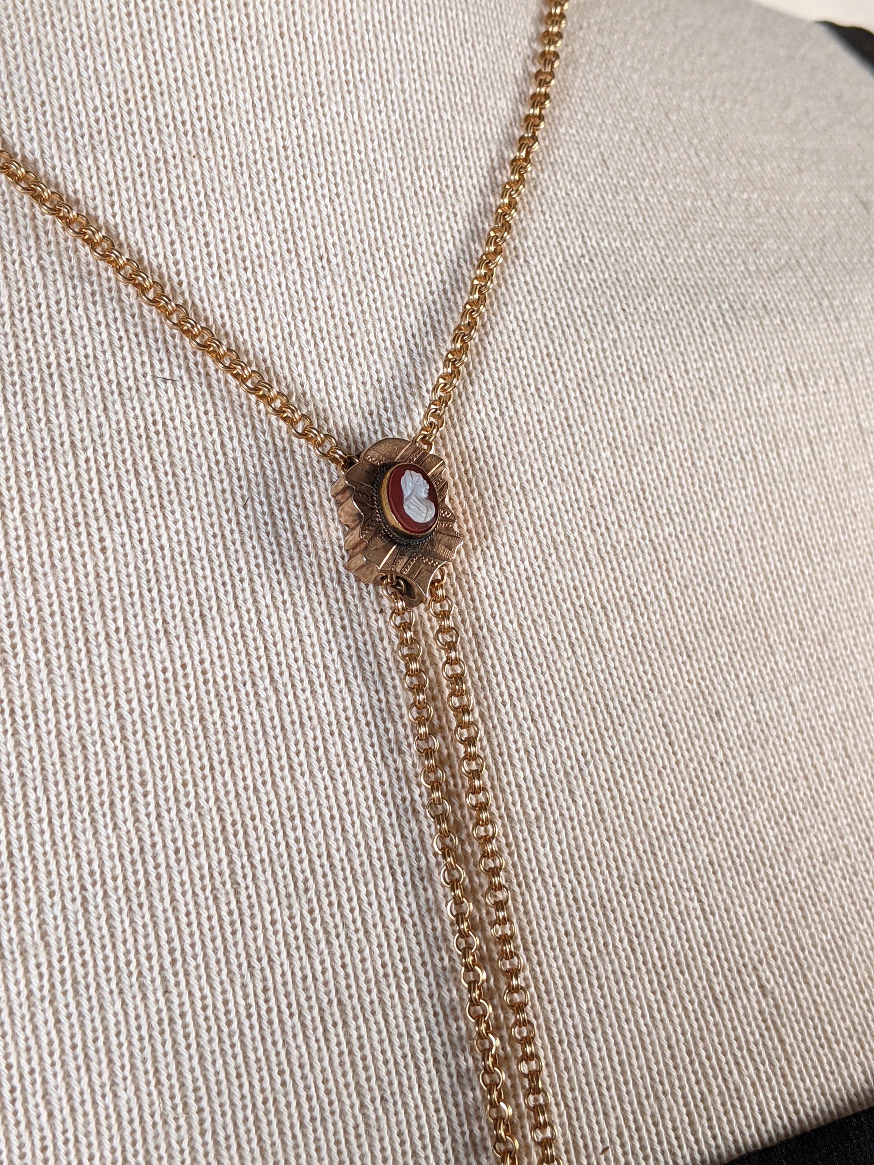 19th c. Gold Filled Rolo Chain w/ Cameo Slide