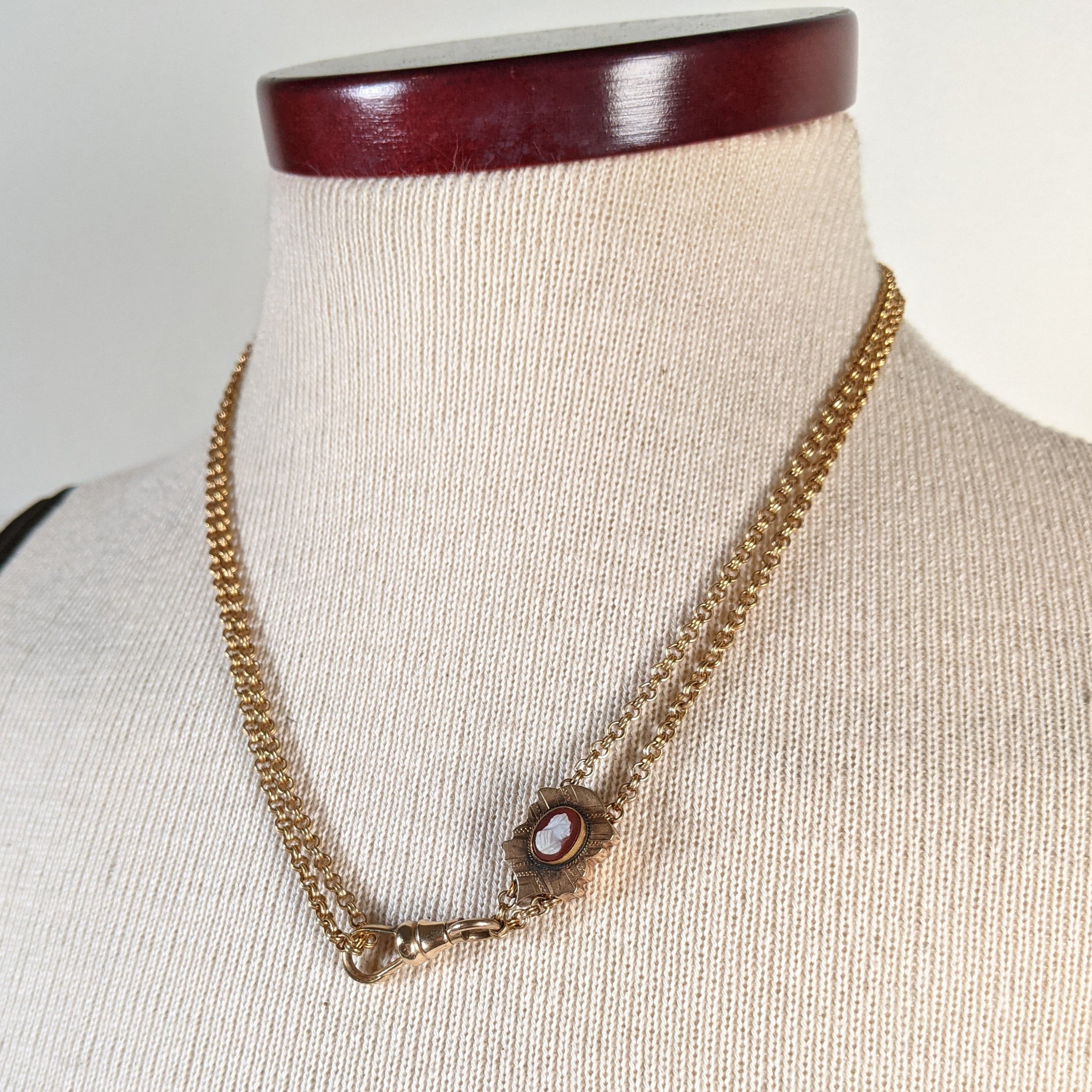 19th c. Gold Filled Rolo Chain w/ Cameo Slide