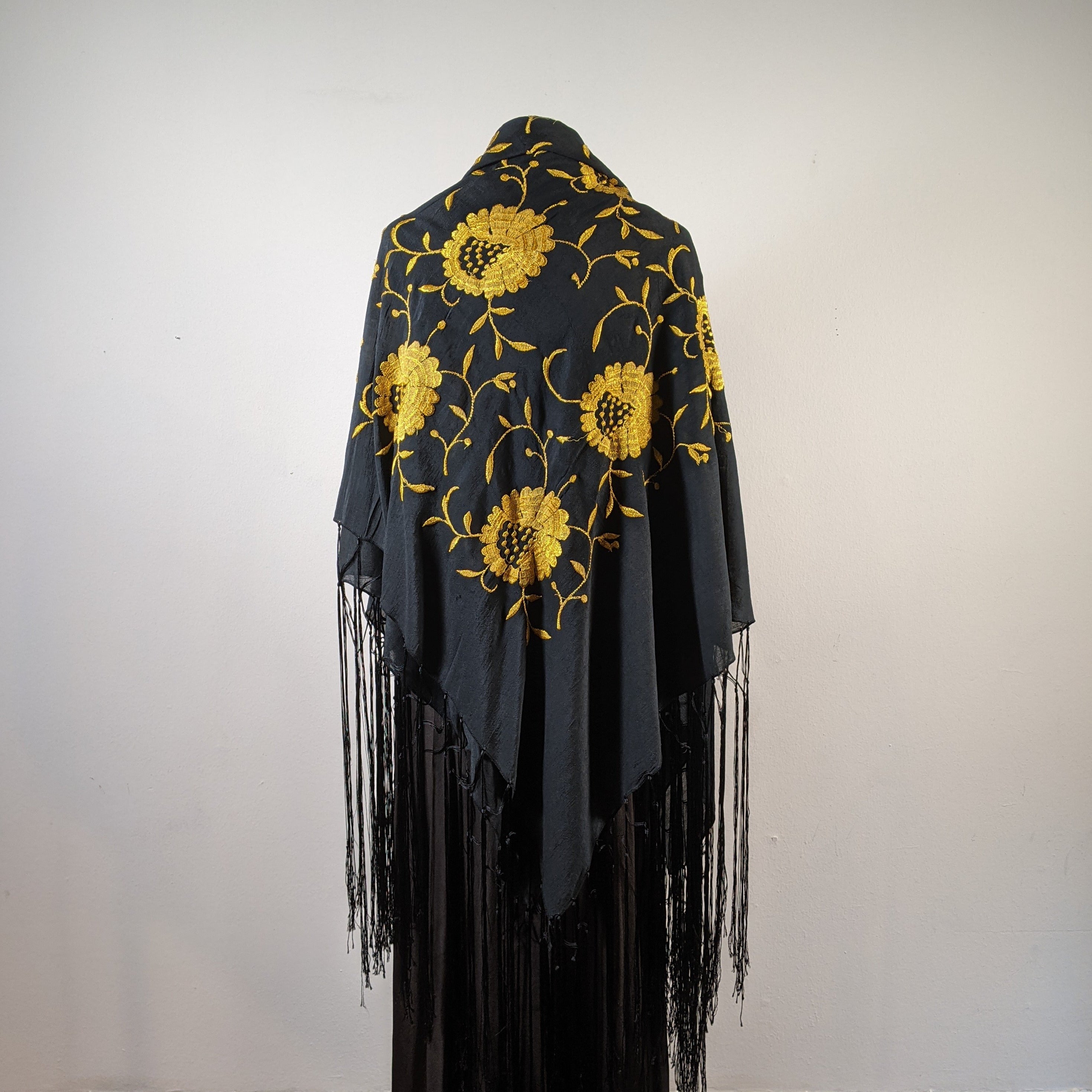 1910s-1920s Black + Yellow Silk Piano Shawl