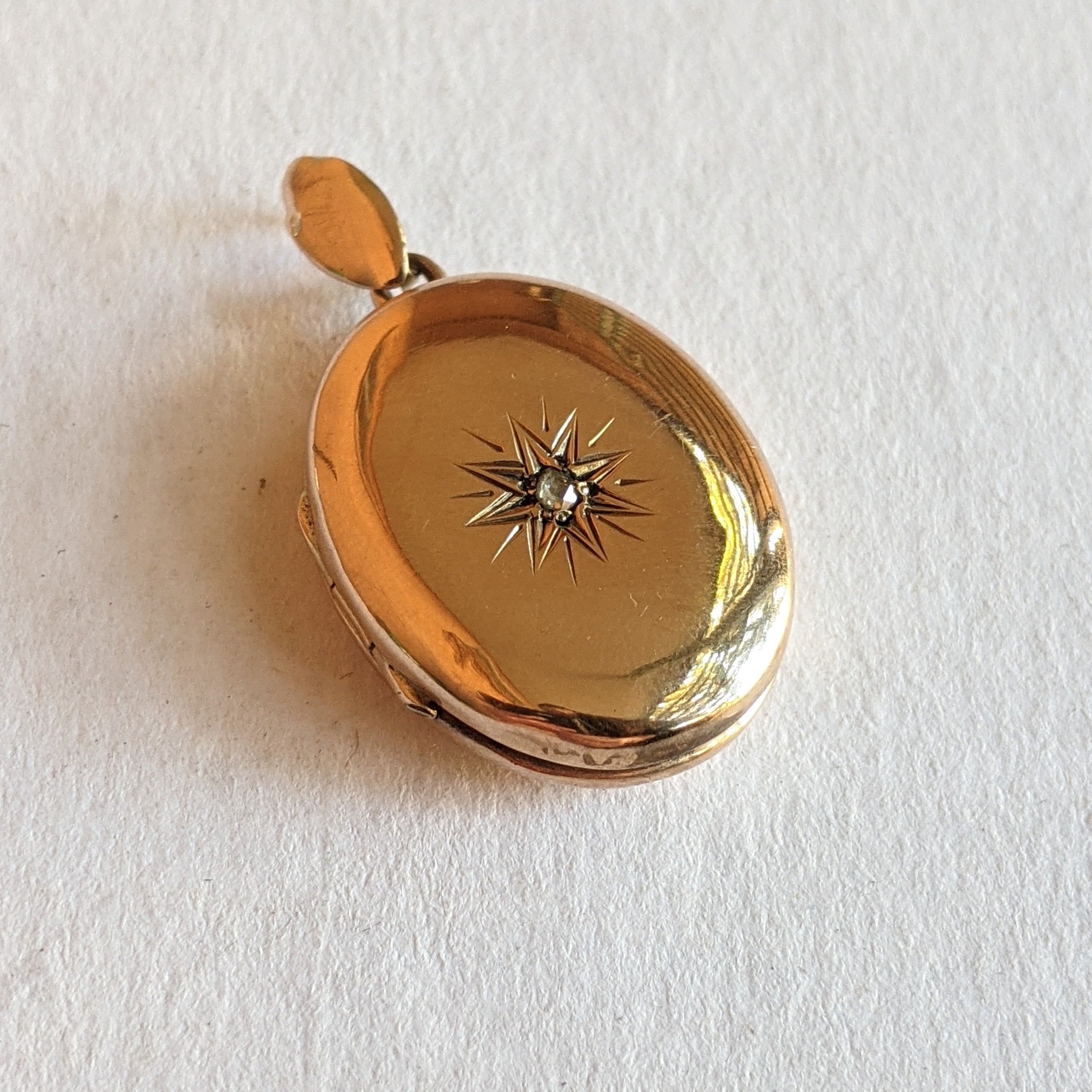 1899 Diamond Star 10k Gold Locket | Engraved Dec 25, 1899 "Aggie"