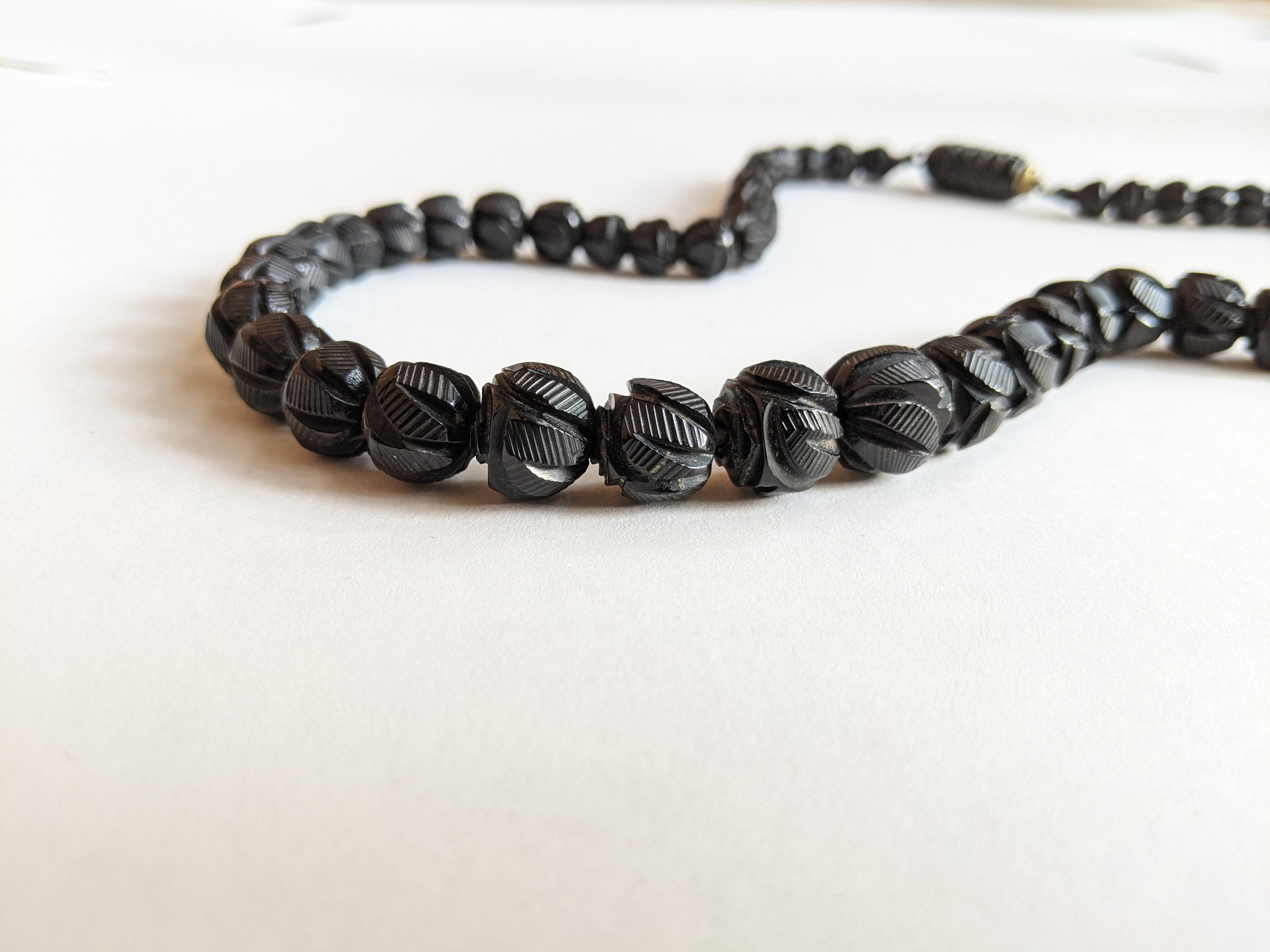 c. 1860s Carved Jet Bead Necklace