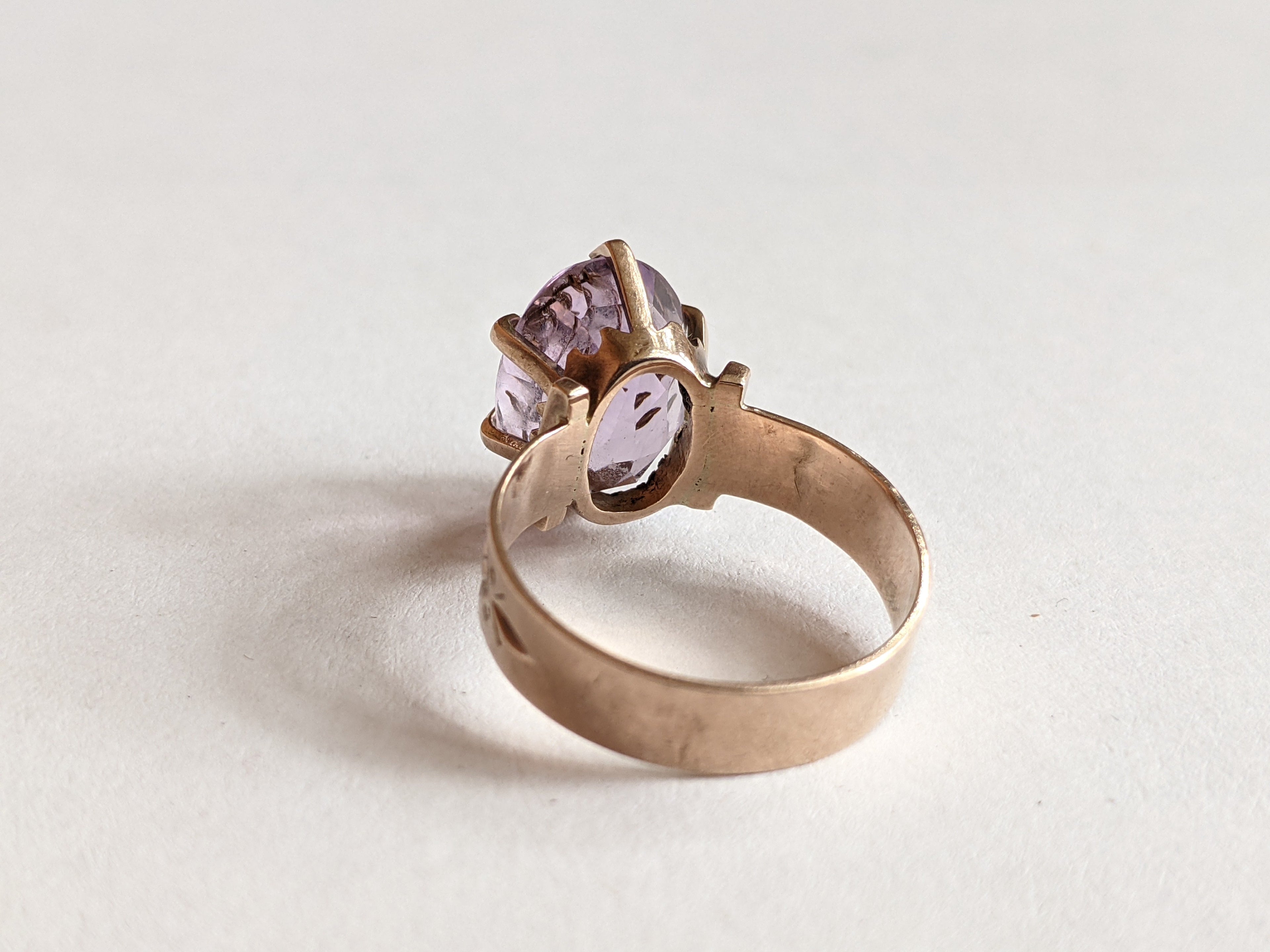 c. 1880s 14k Gold Rose of Sharon Ring | Diamond Encrusted Amethyst