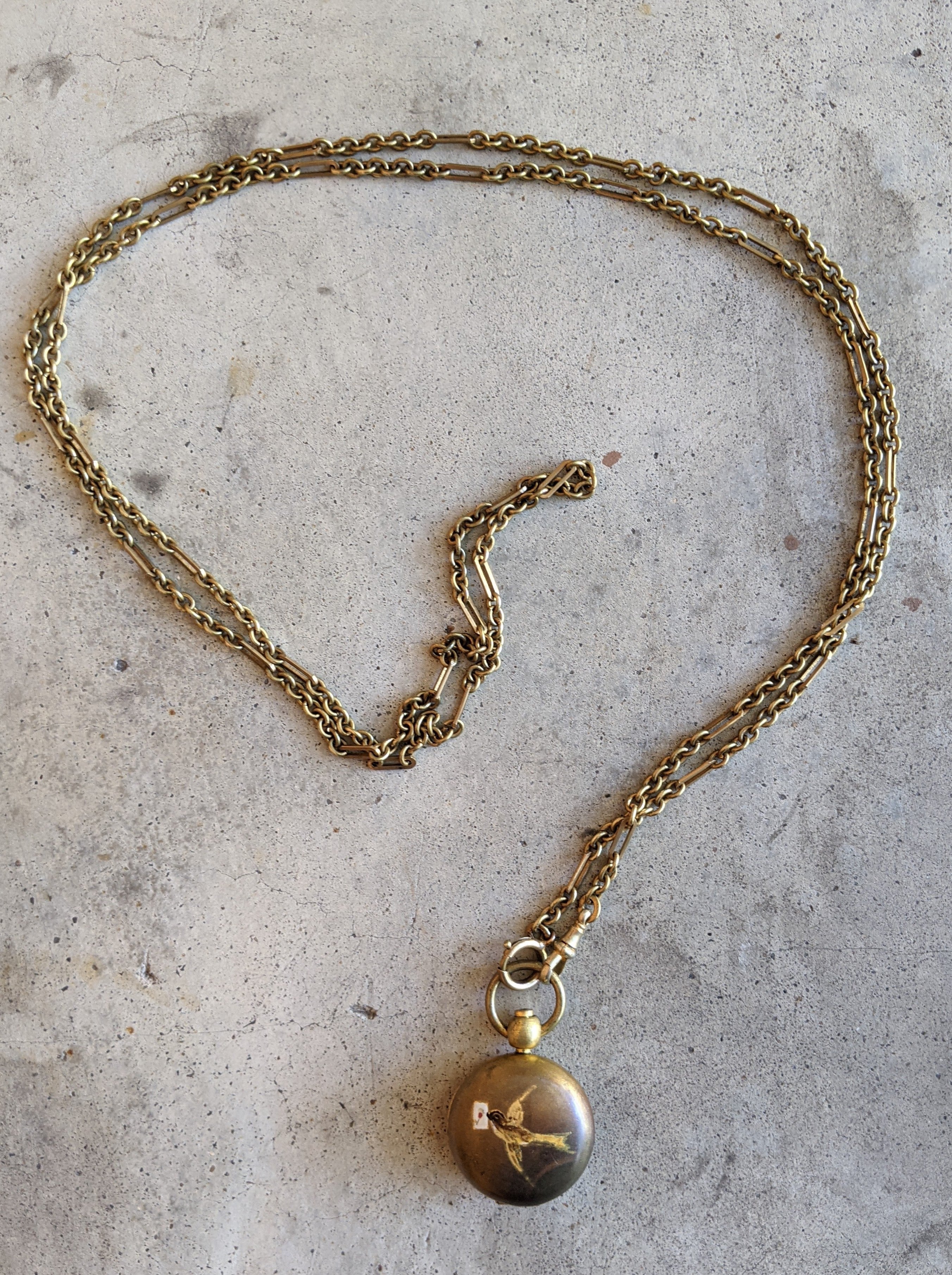 1890s-1900s Hand Painted Sovereign Case + Chain