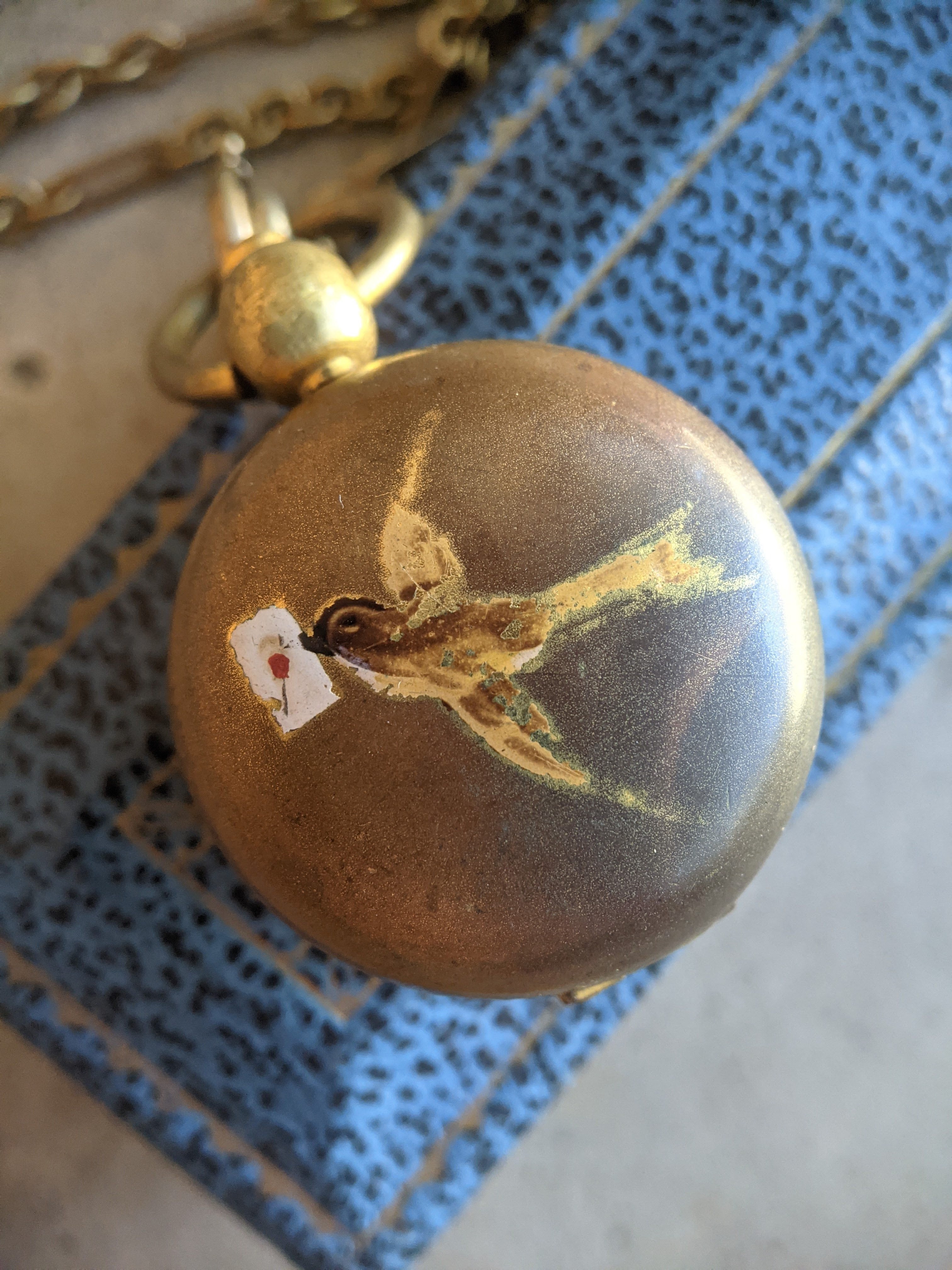 1890s-1900s Hand Painted Sovereign Case + Chain
