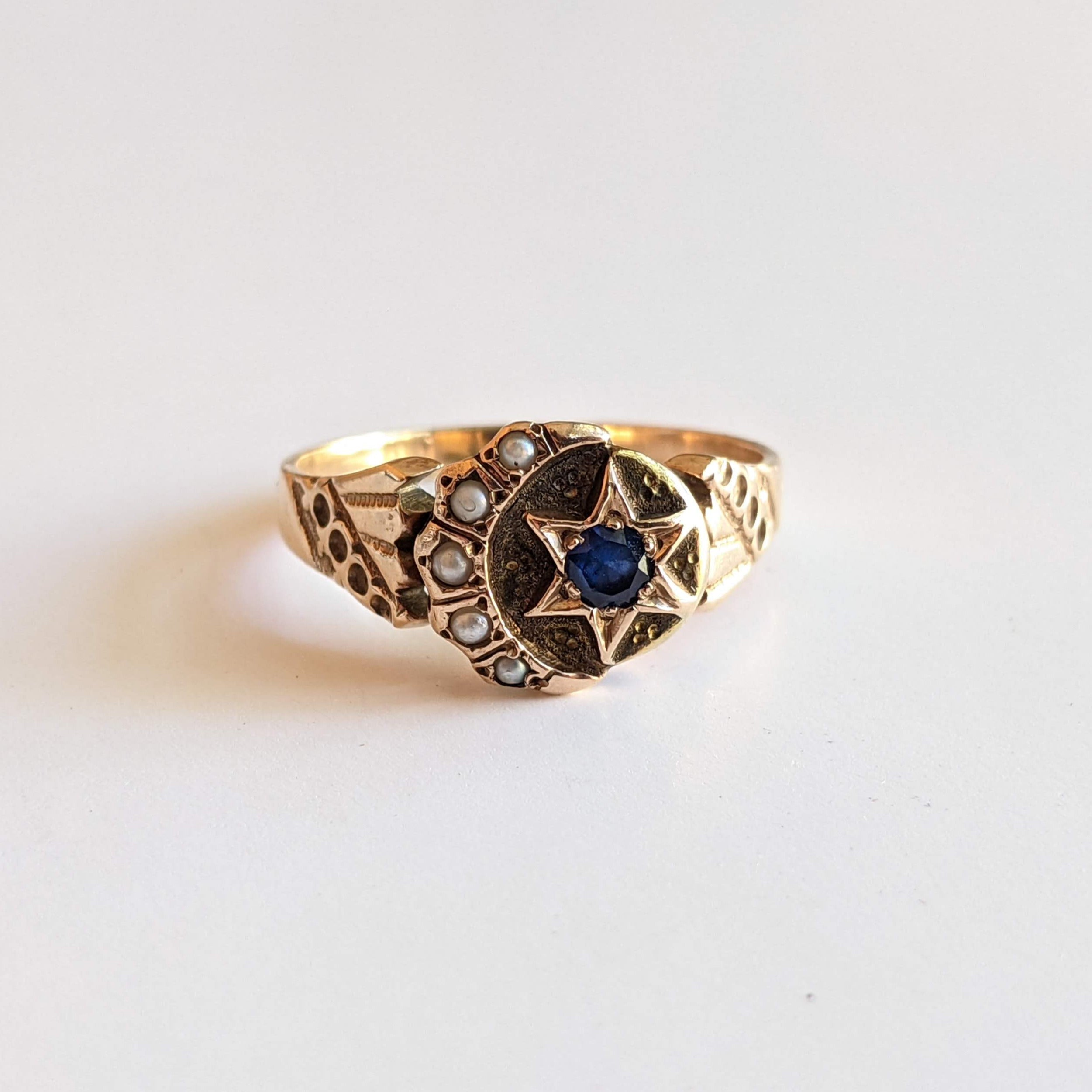 c. 1890s 14k Gold Moon + Star Ring