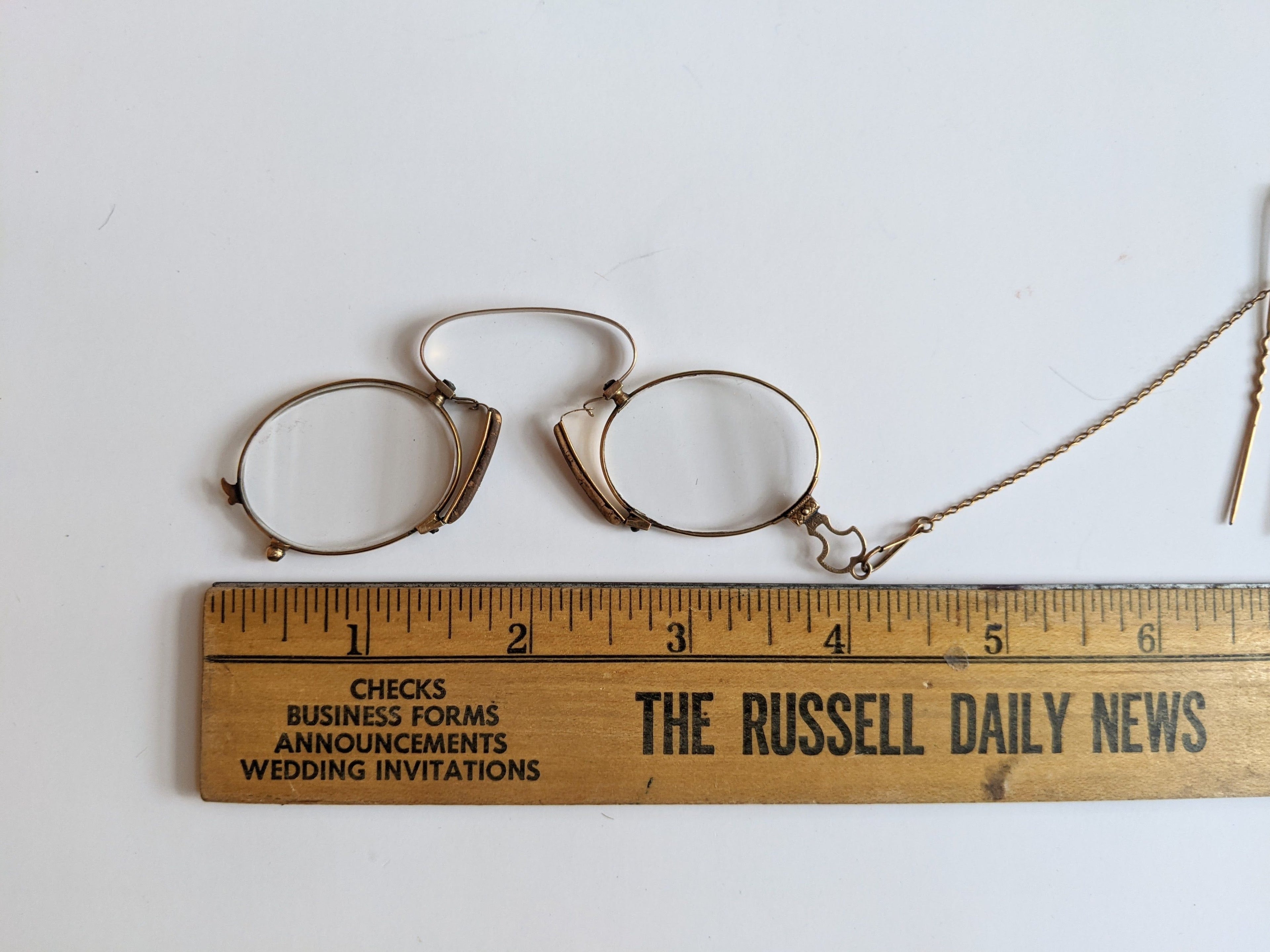 c. 1880s-1890s 14k Gold Pince Nez Glasses w/ Hair Pin