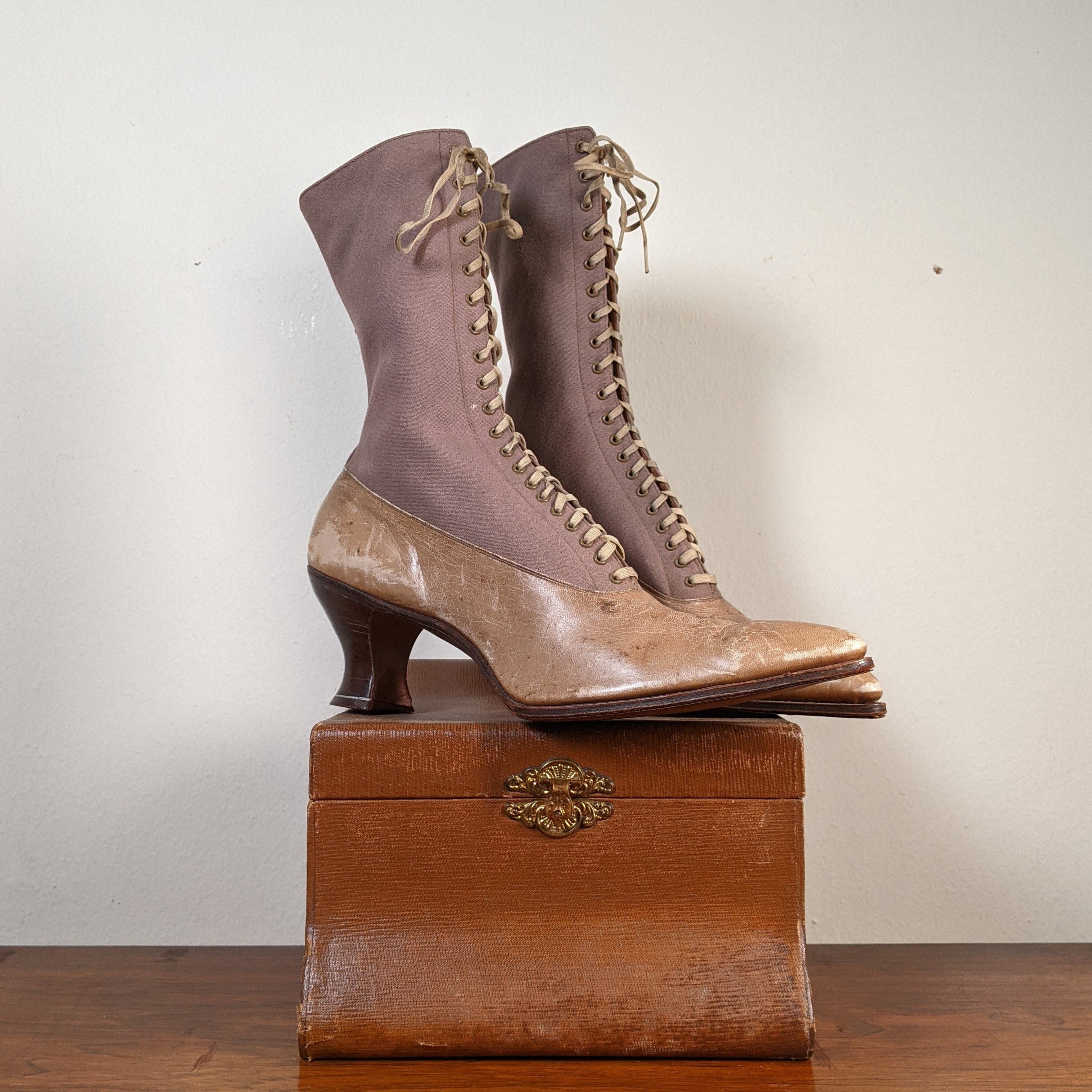 c. 1910s-1920s Wool + Leather Boots | Approx. Sz. 7.5-8 N