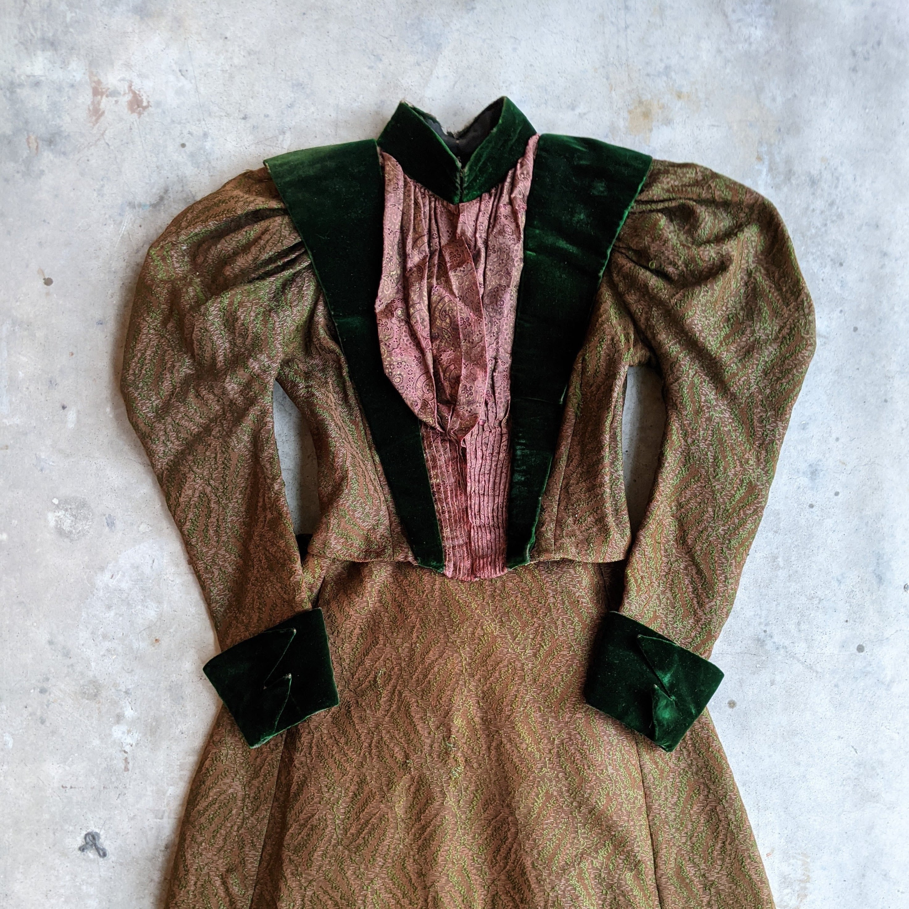 1890s Green Wool + Silk Dress