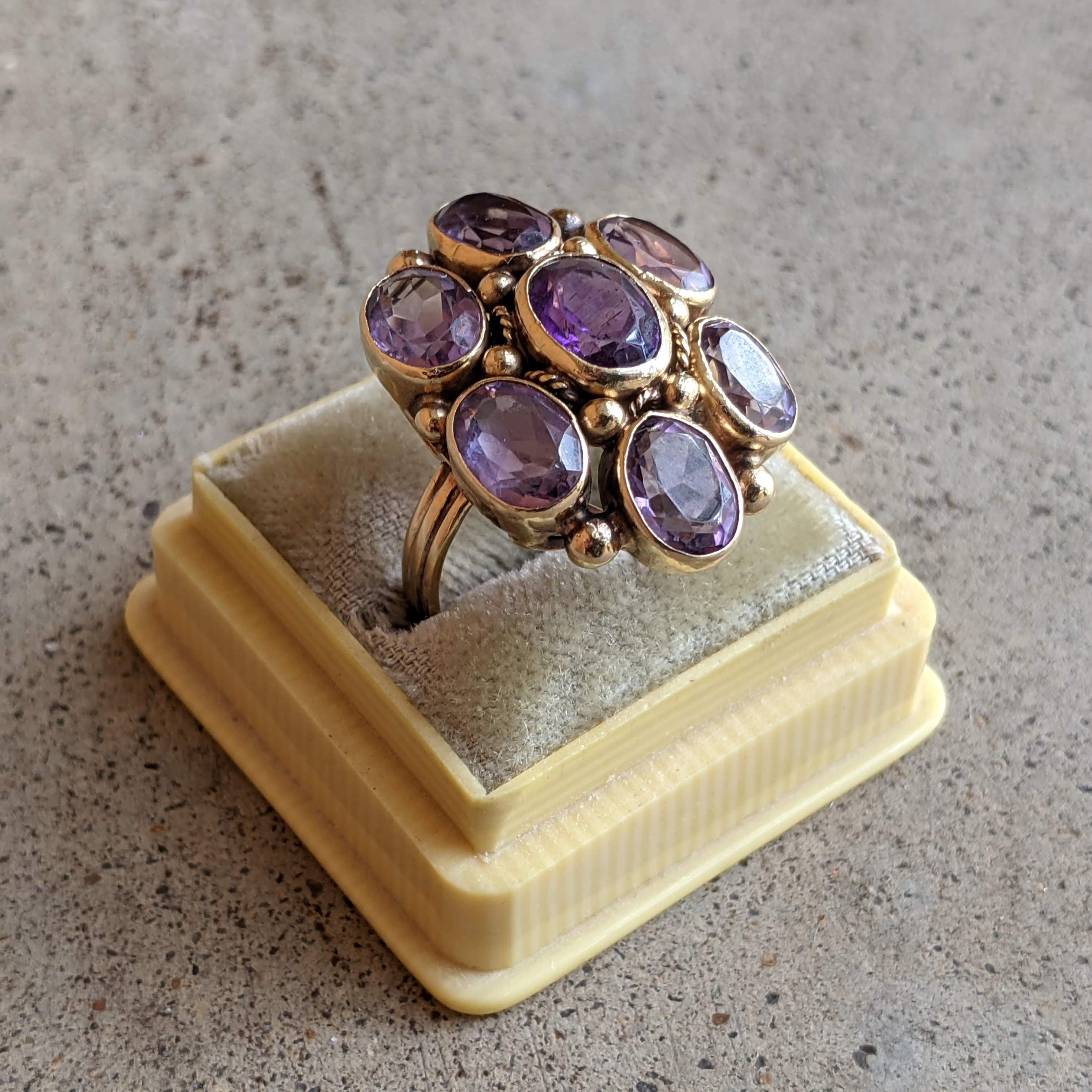 c. 1930s 14k Gold Amethyst Statement Ring | Size 8.5