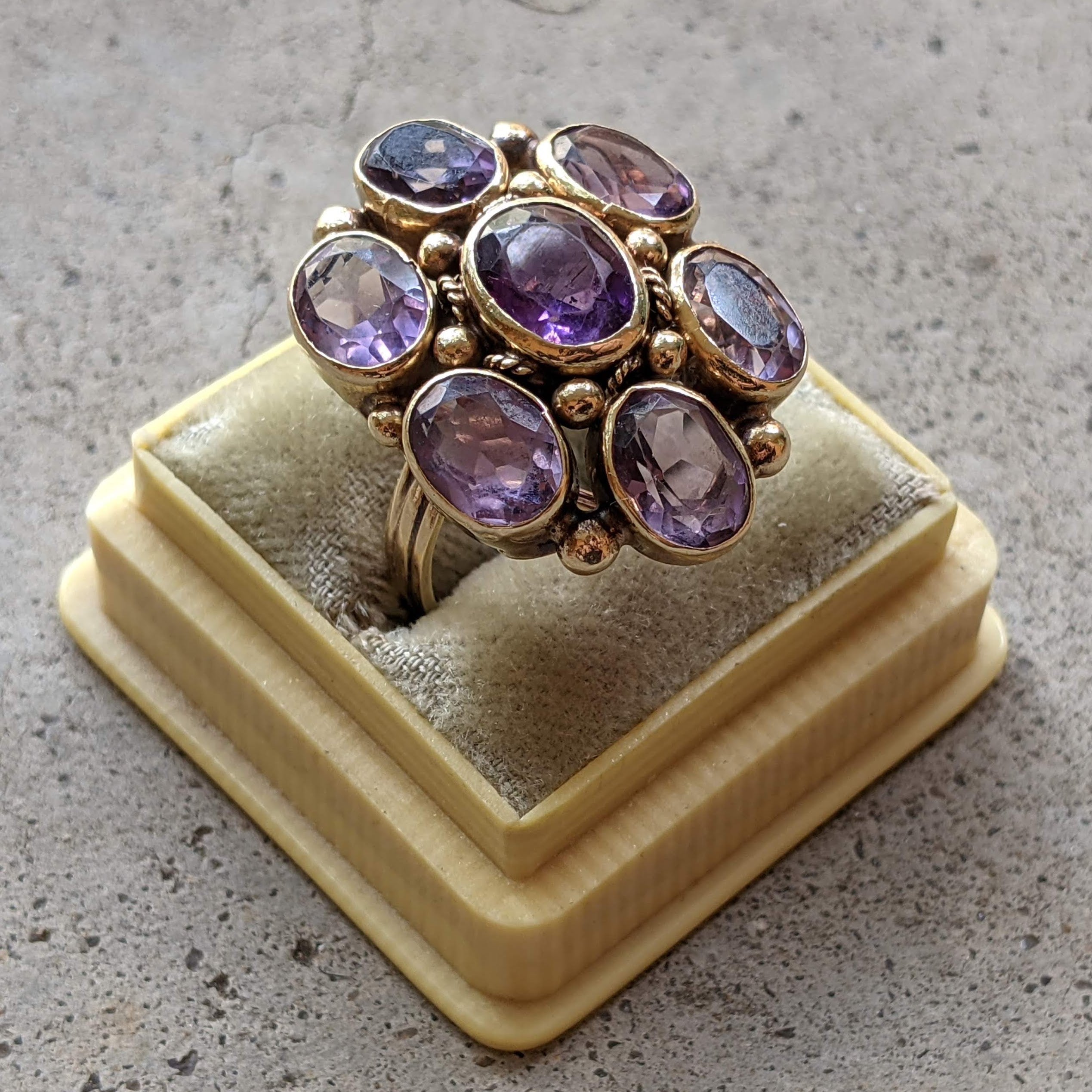 c. 1930s 14k Gold Amethyst Statement Ring | Size 8.5