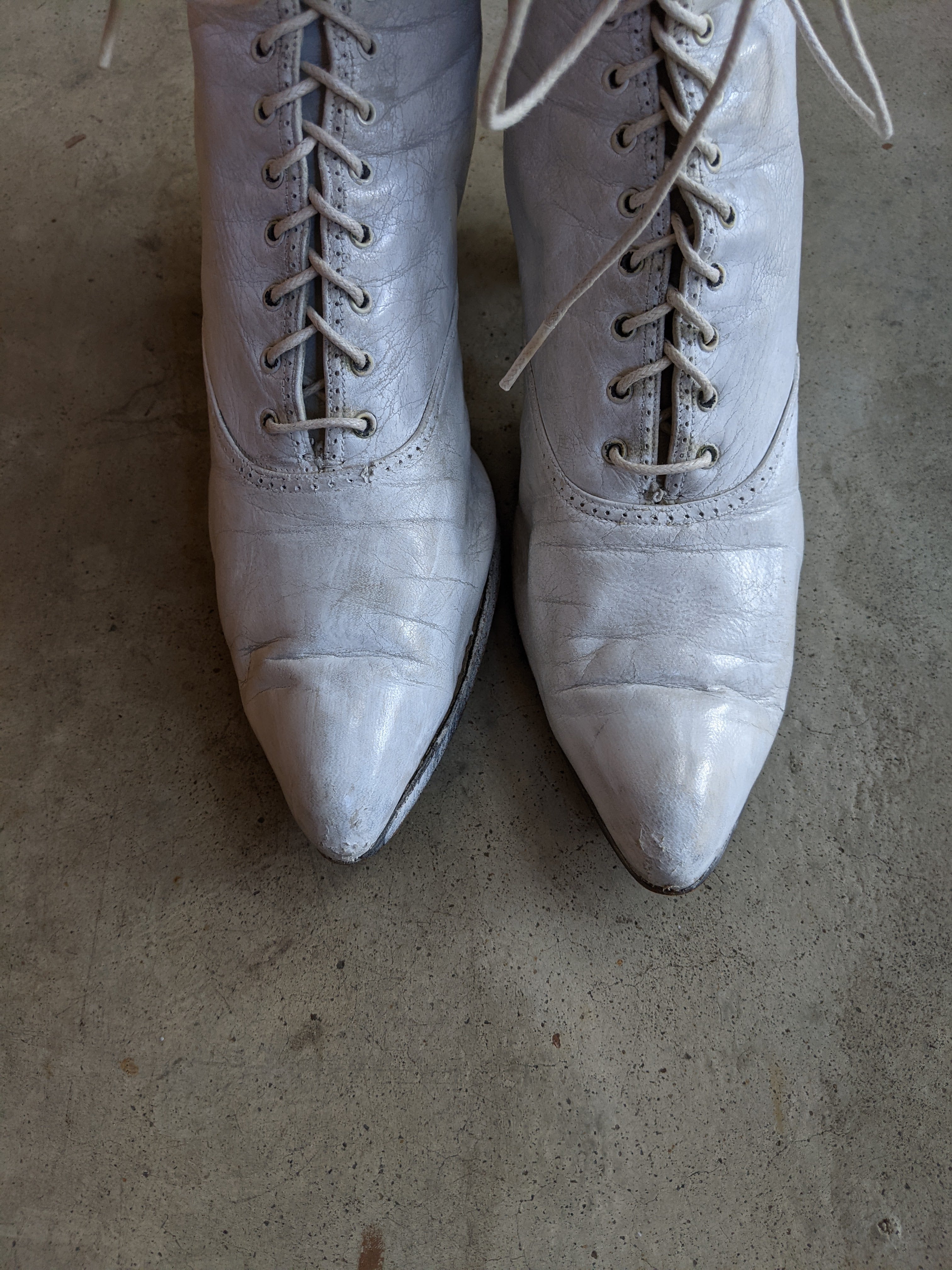 c. 1910s-1920s White Boots | Approx Sz. 7.5-8