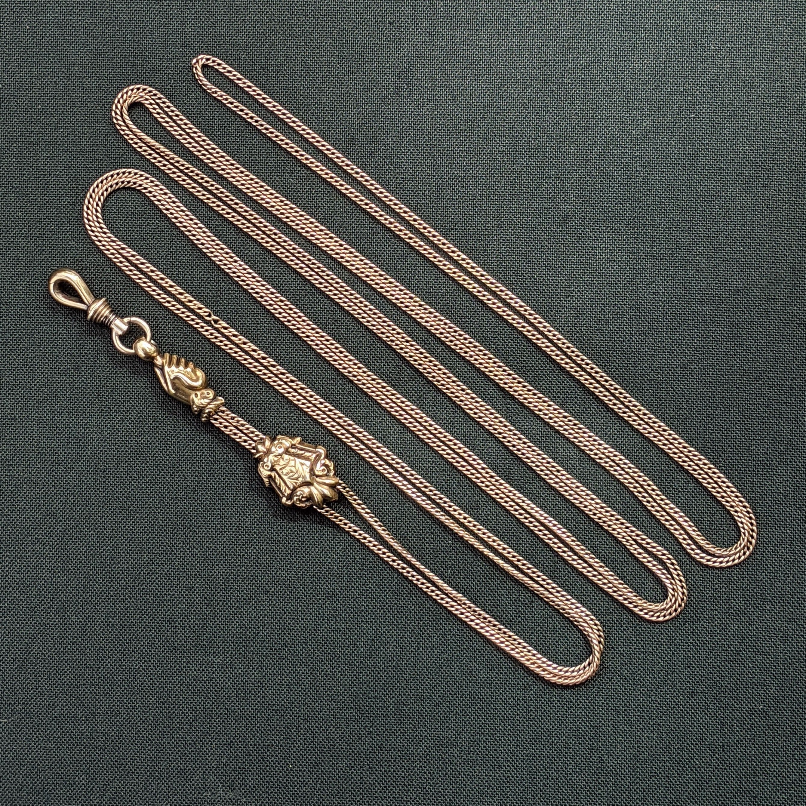 Early 19th c. Georgian 14k Gold Fist Long Guard Chain