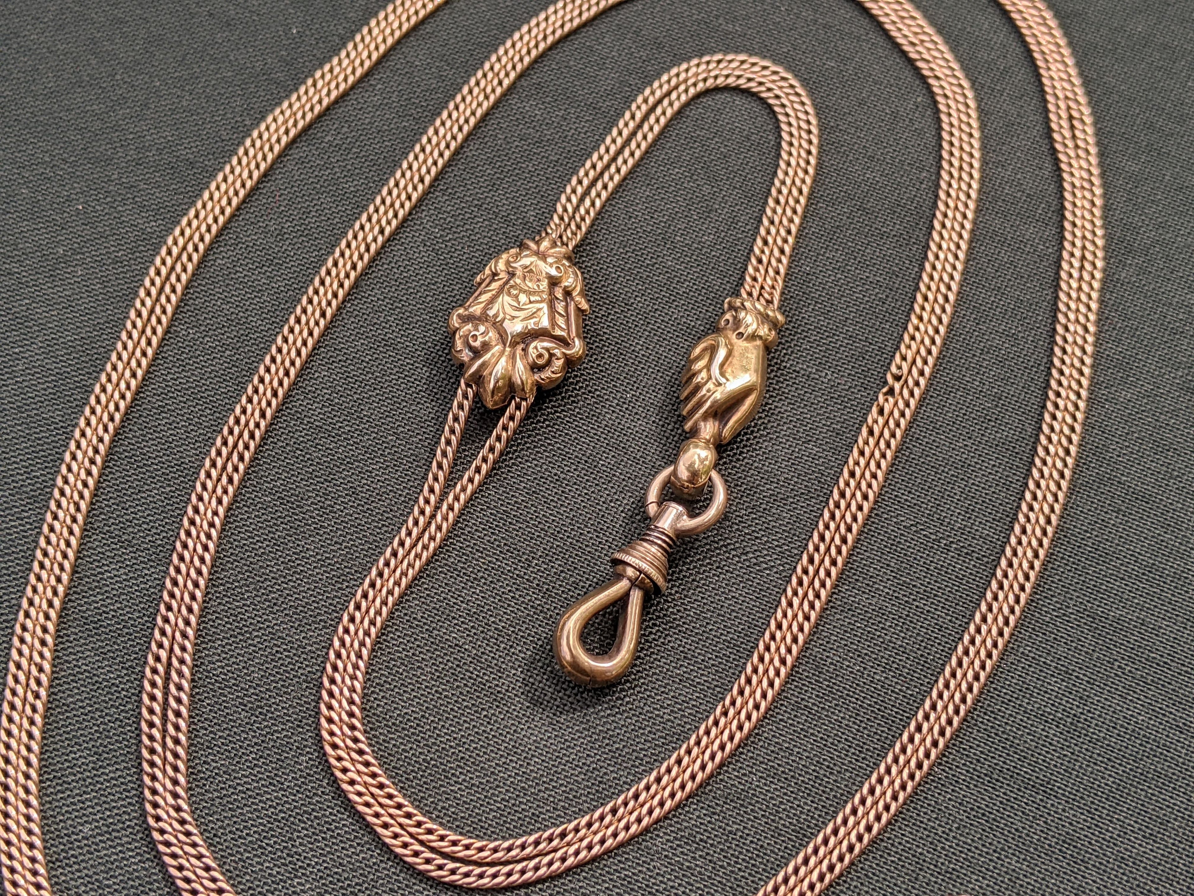 Early 19th c. Georgian 14k Gold Fist Long Guard Chain