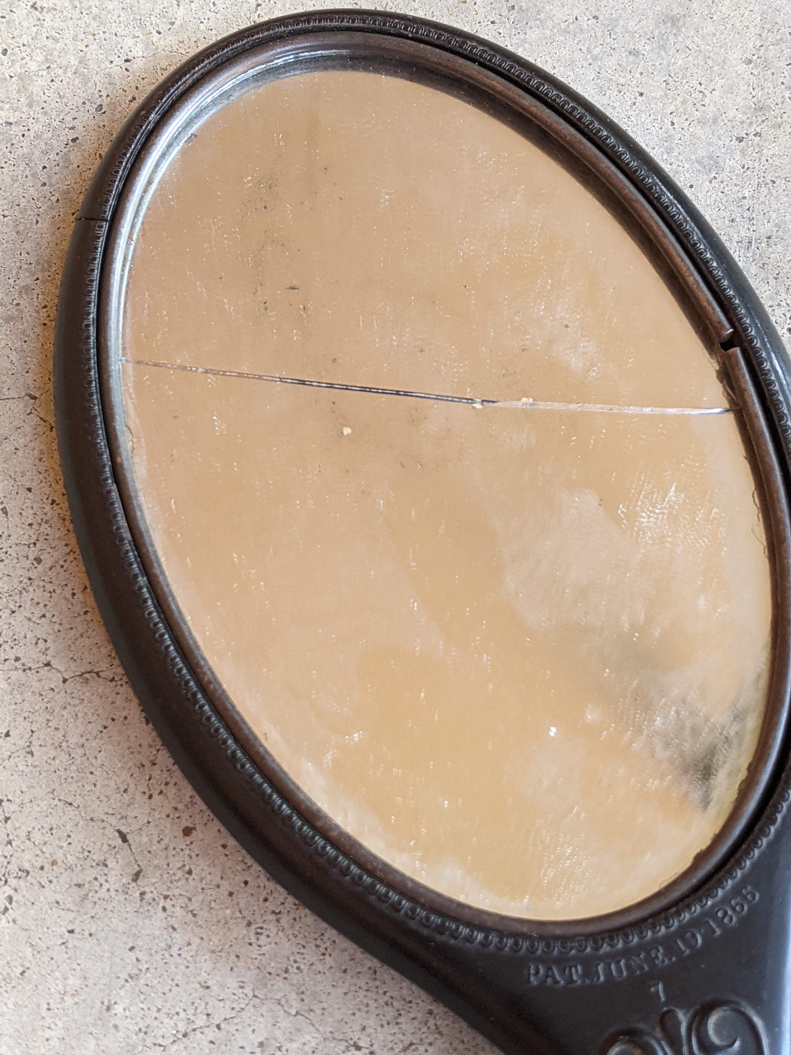 19th c. "Florence" Shellac Hand Mirror | As Is Cracked Glass